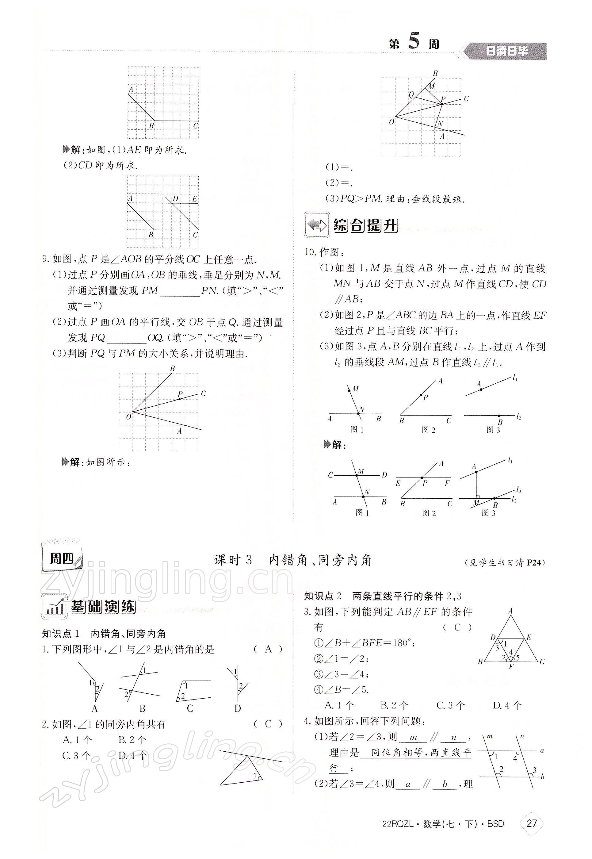 2022年日清周練七年級數(shù)學(xué)下冊北師大版 參考答案第27頁