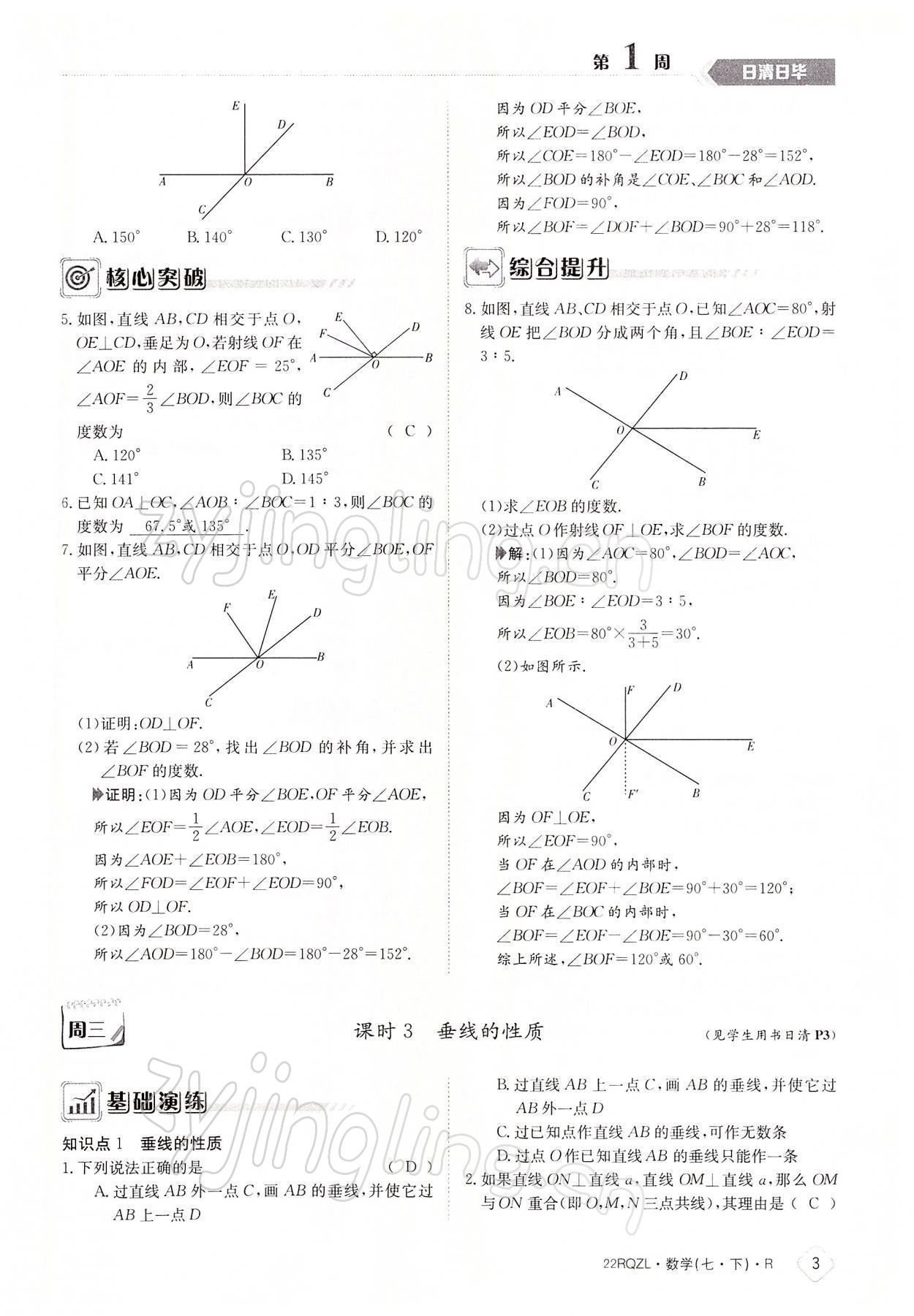 2022年日清周练七年级数学下册人教版 参考答案第3页