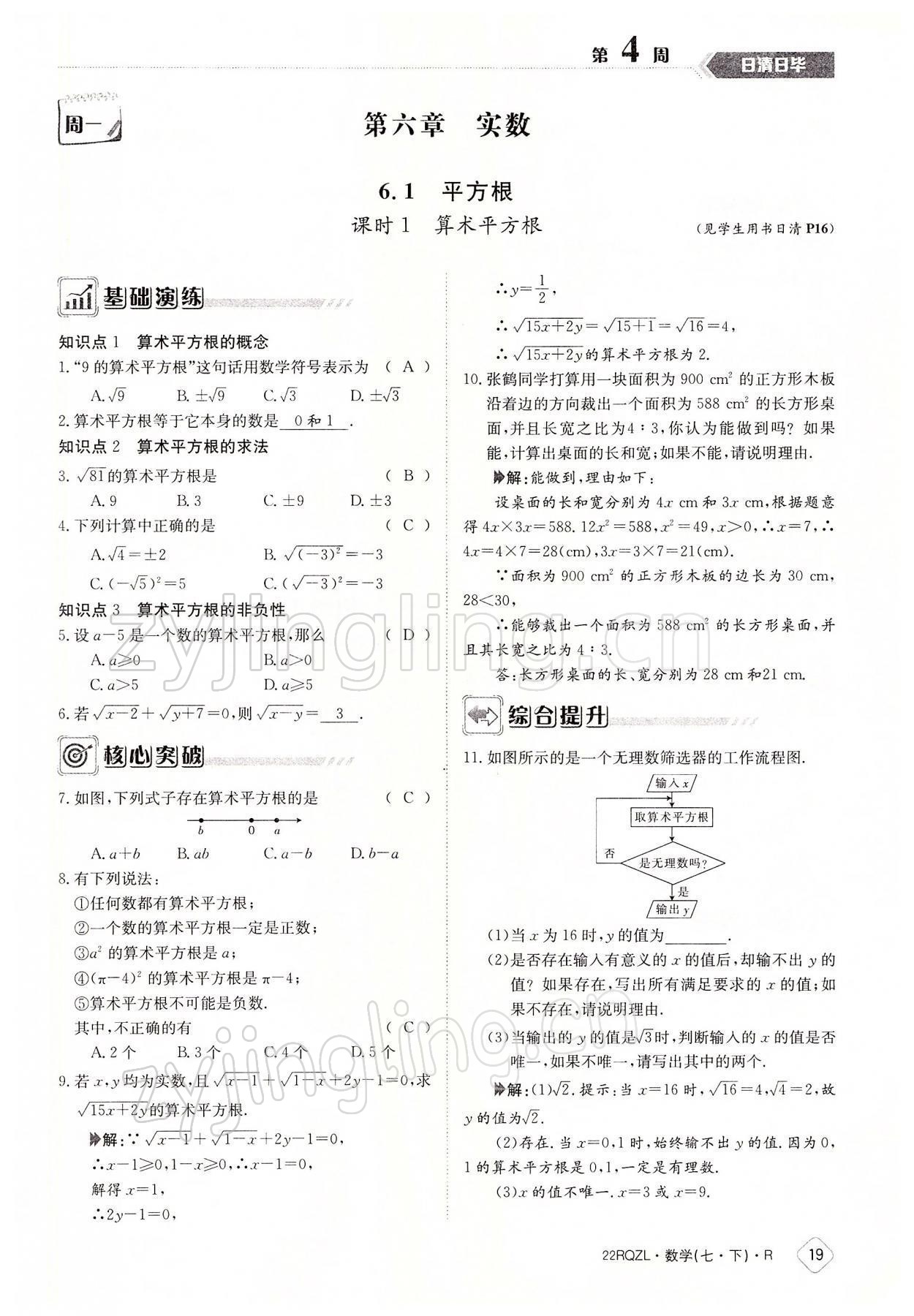 2022年日清周练七年级数学下册人教版 参考答案第19页