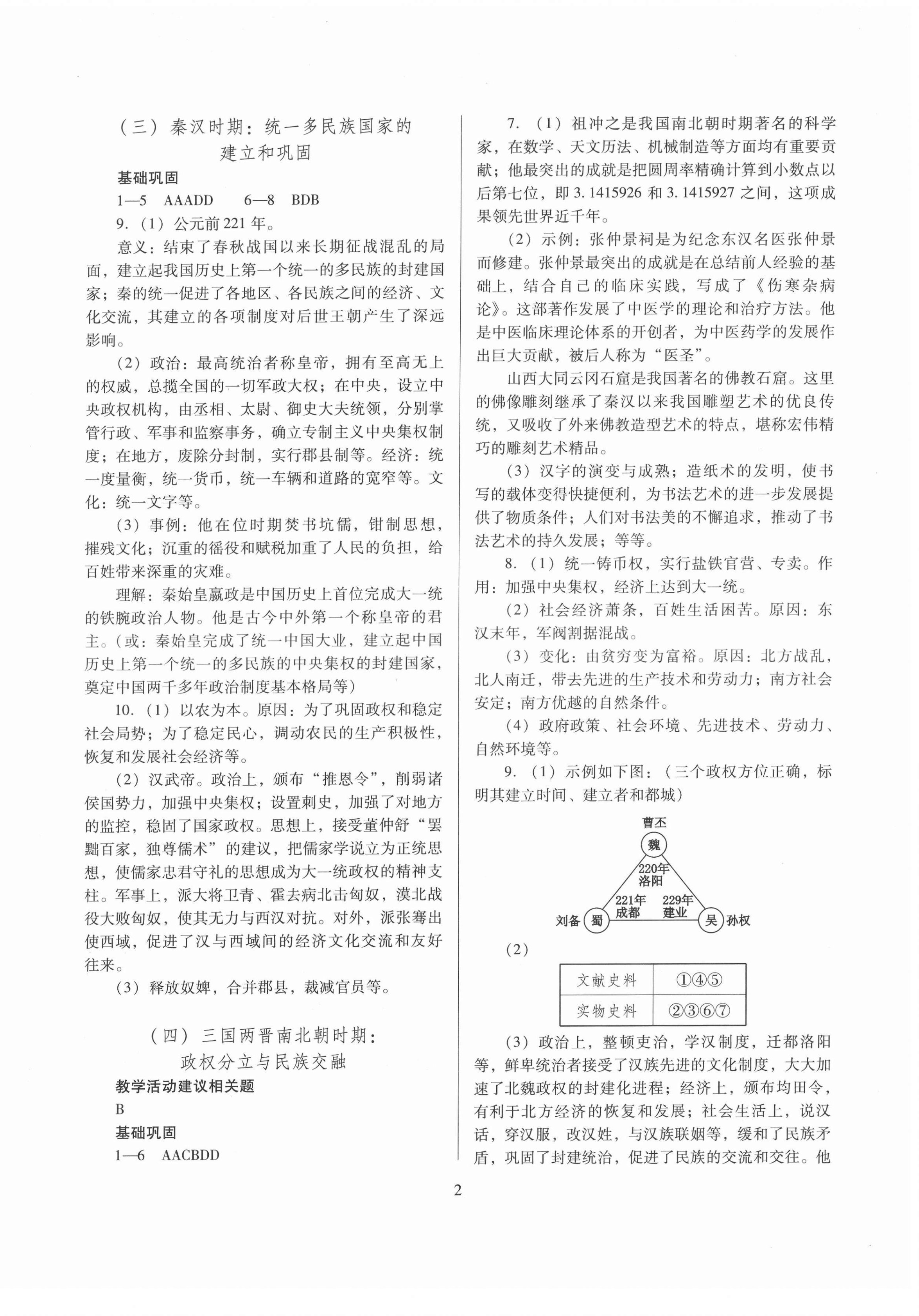 2022年山西省中考指导历史 参考答案第2页