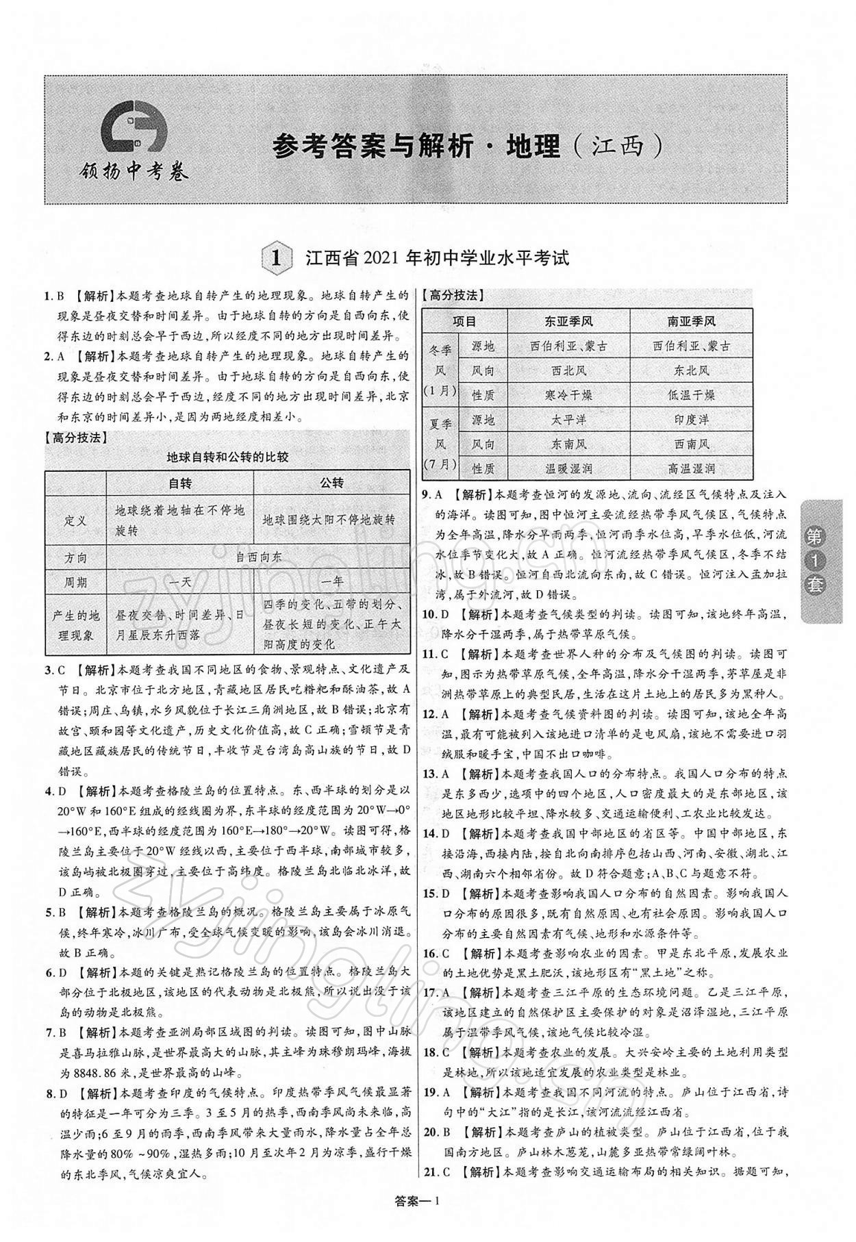 2022年領揚中考卷地理江西專版 第1頁