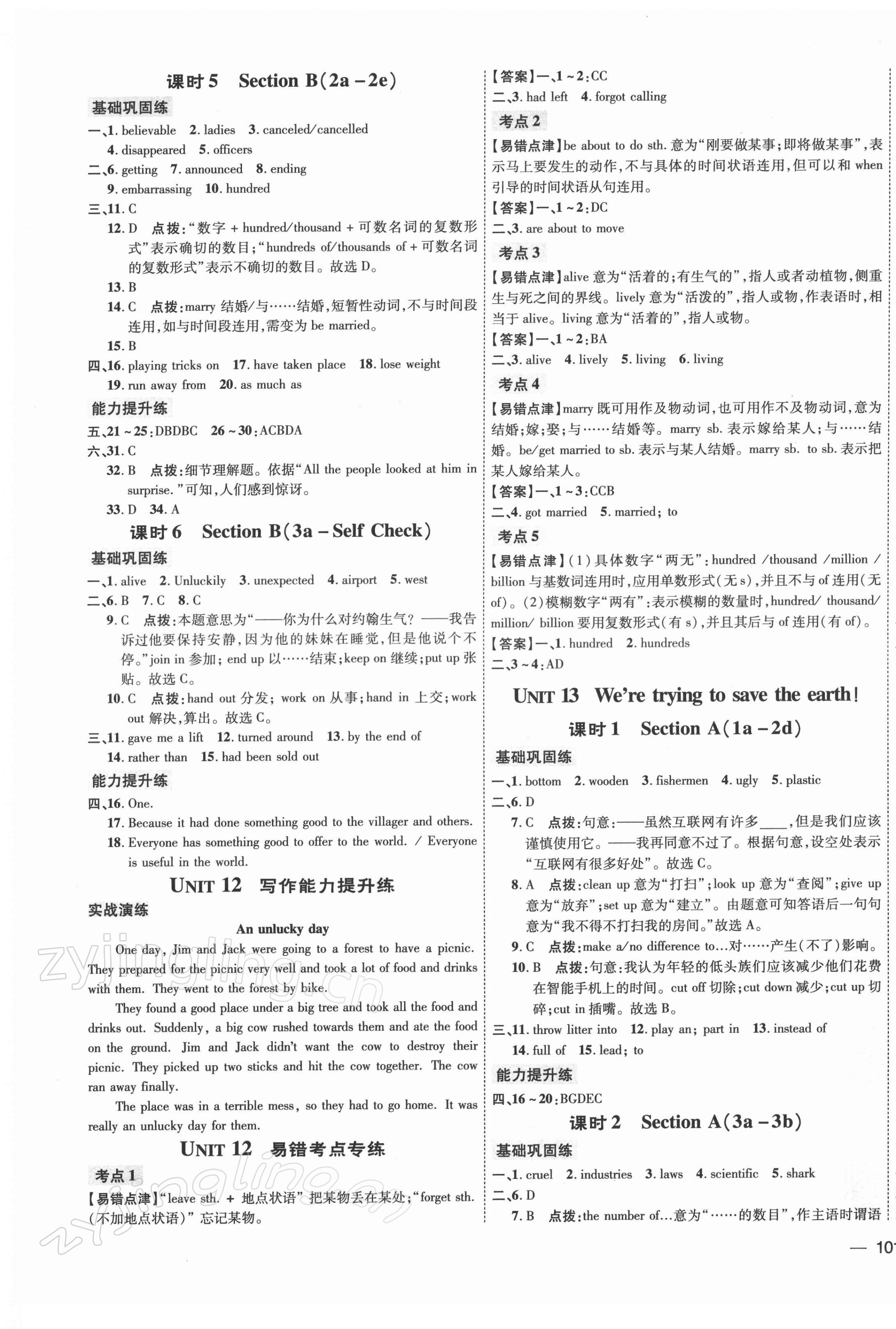 2022年點撥訓(xùn)練九年級英語下冊人教版安徽專版 參考答案第5頁