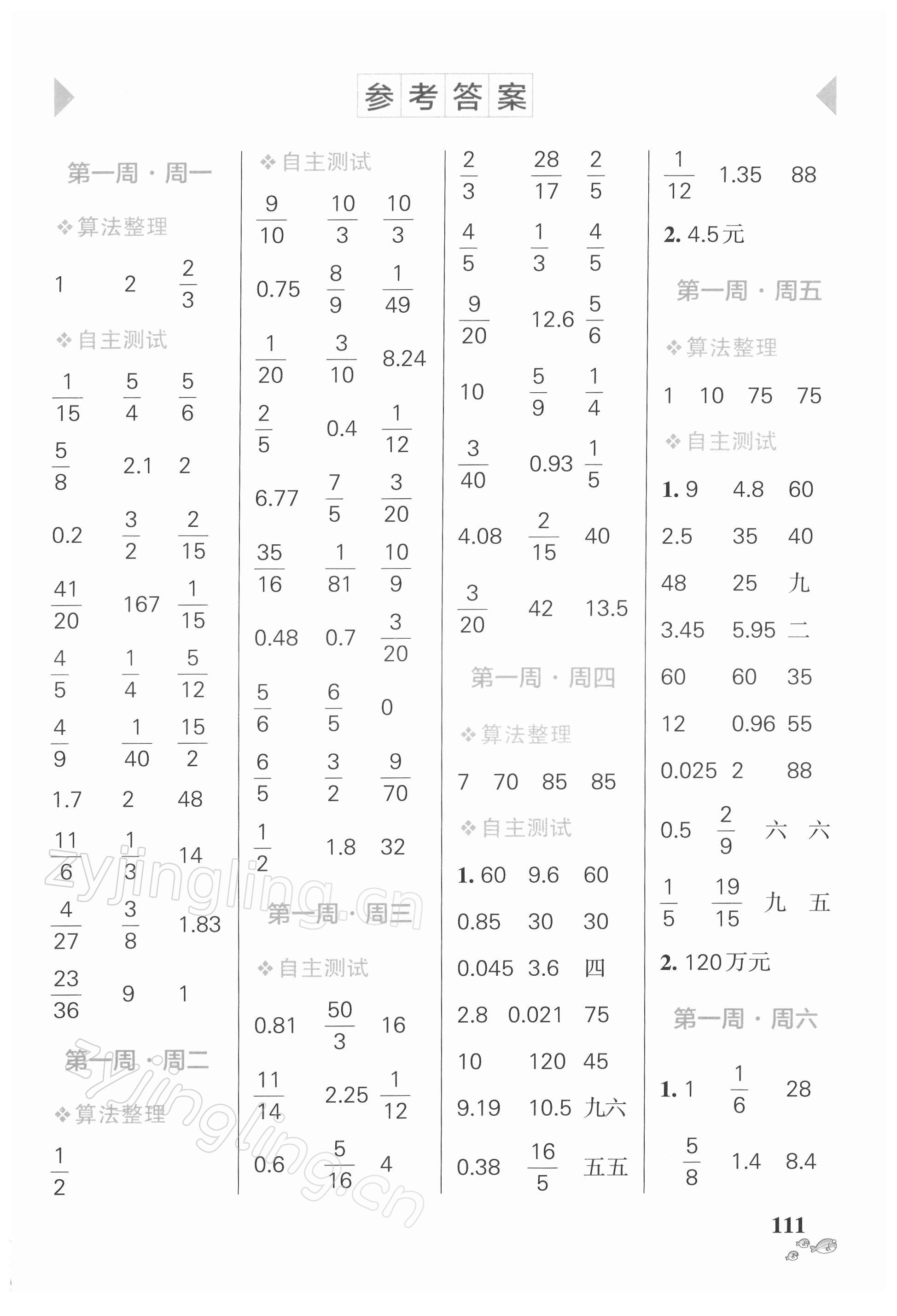 2022年小學(xué)學(xué)霸天天計(jì)算六年級(jí)數(shù)學(xué)下冊(cè)人教版 第1頁(yè)