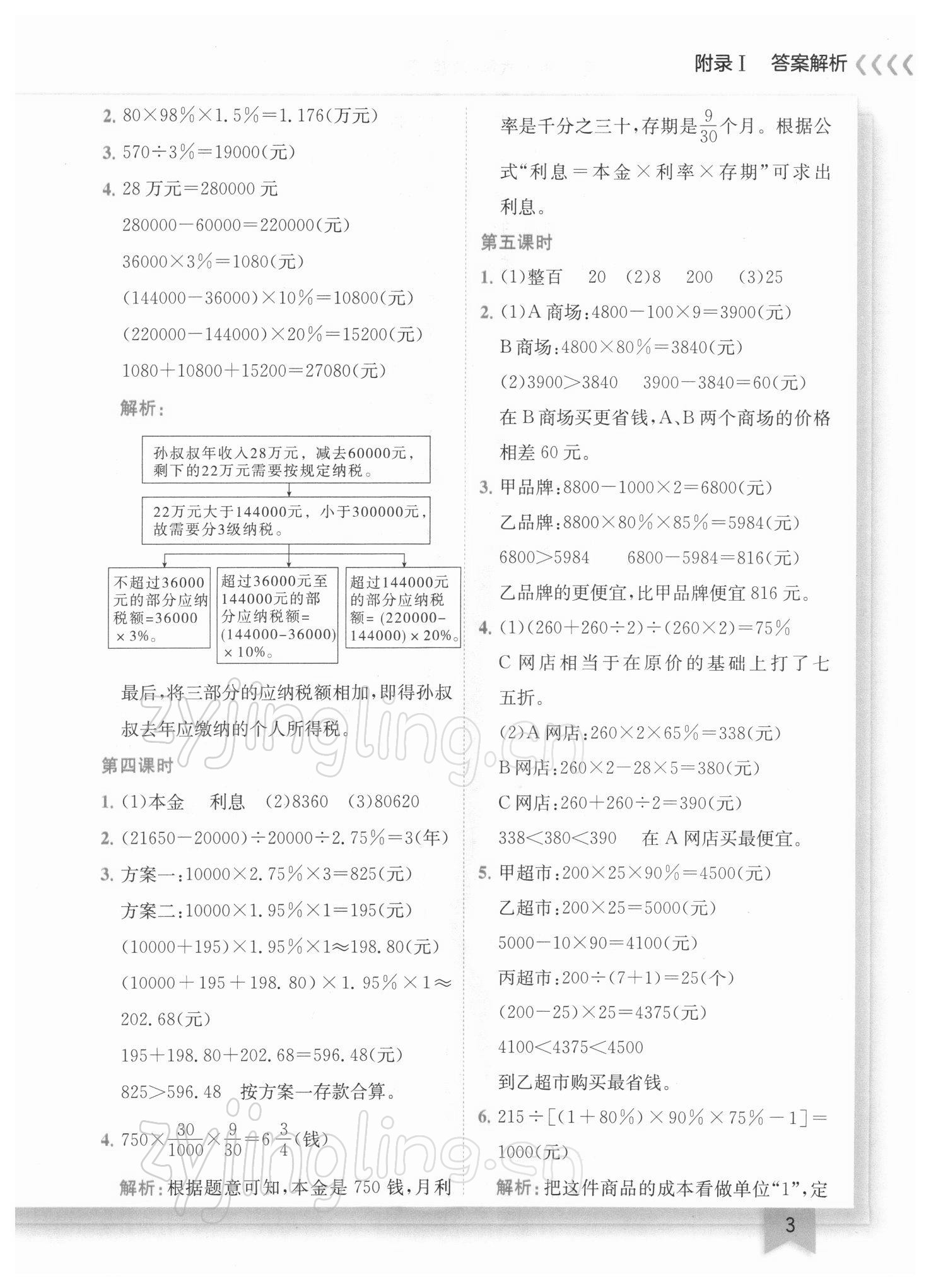 2022年黄冈小状元作业本六年级数学下册人教版广东专版 参考答案第3页