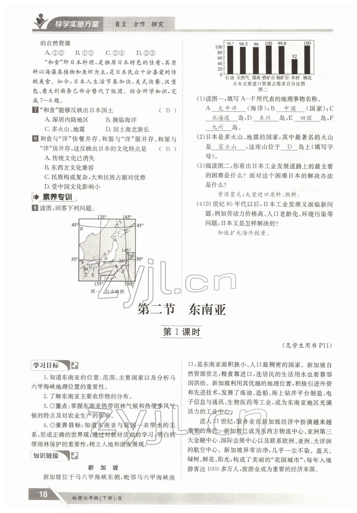 2022年金太陽導(dǎo)學(xué)案七年級地理下冊人教版 參考答案第18頁