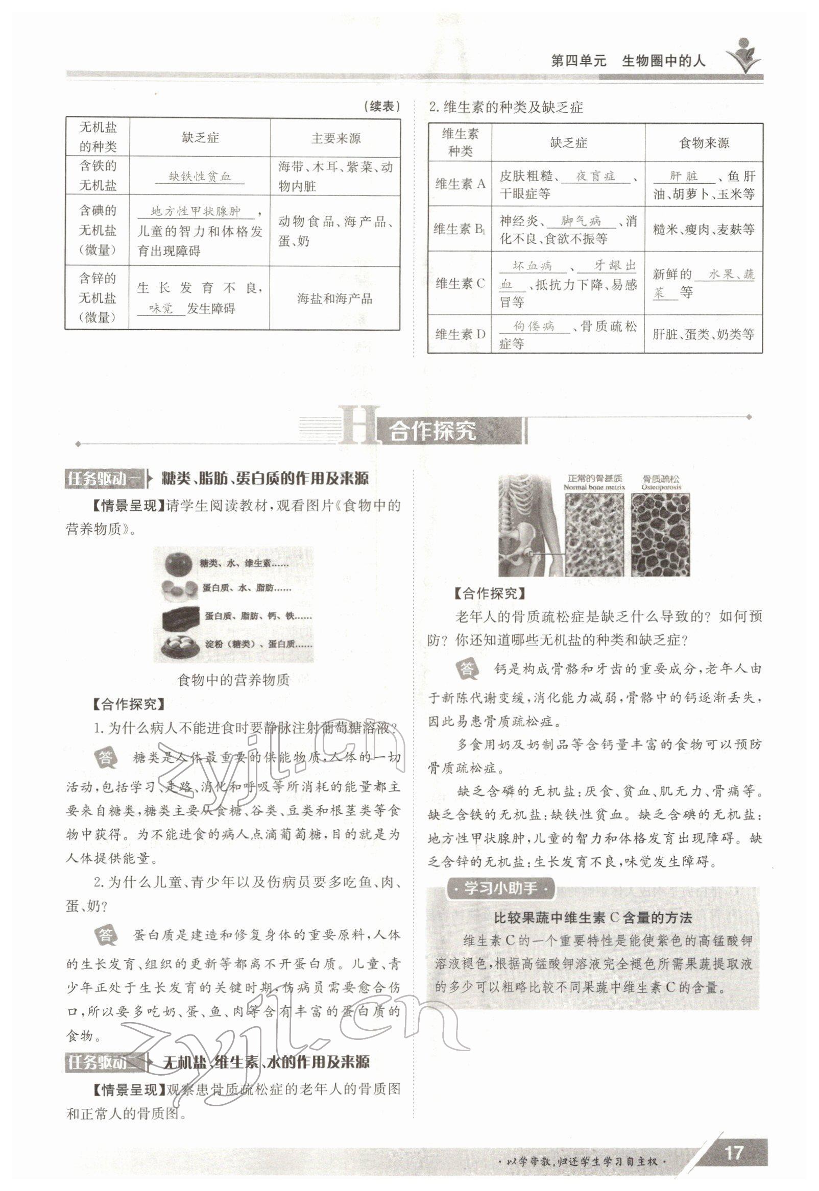 2022年金太阳导学案七年级生物下册人教版 参考答案第17页