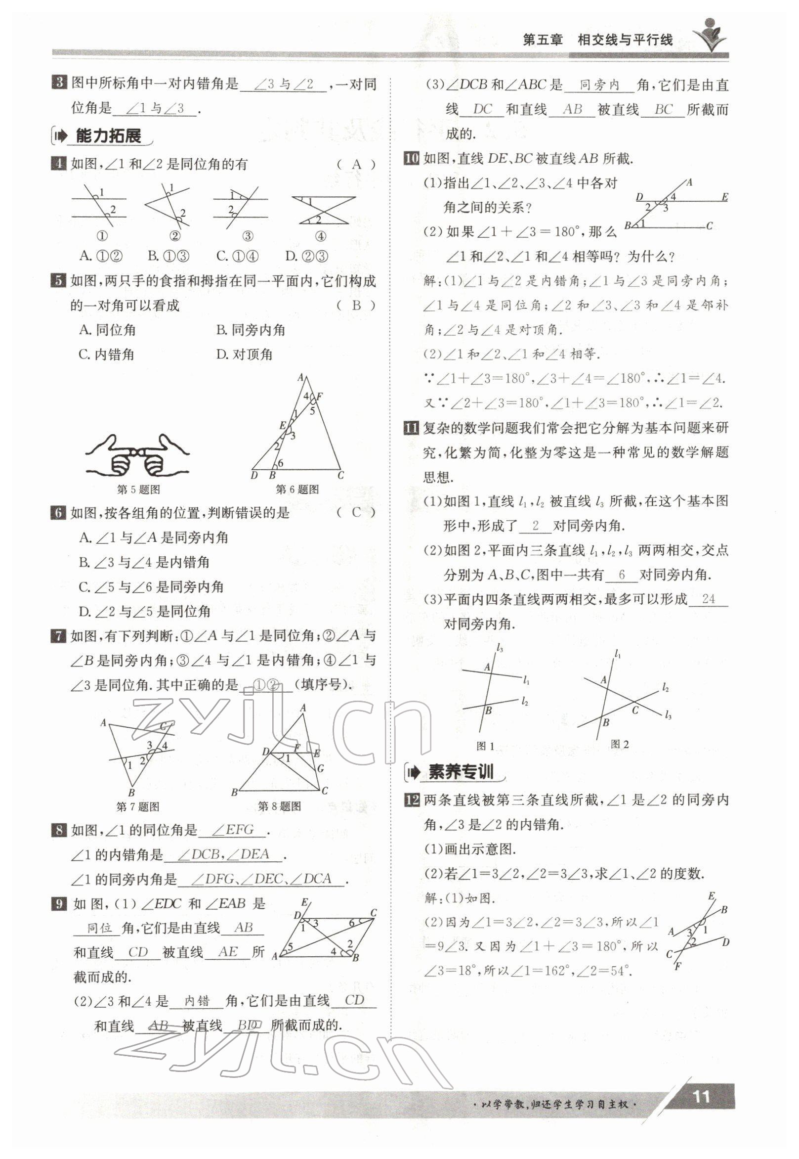 2022年金太阳导学案七年级数学下册人教版 参考答案第11页