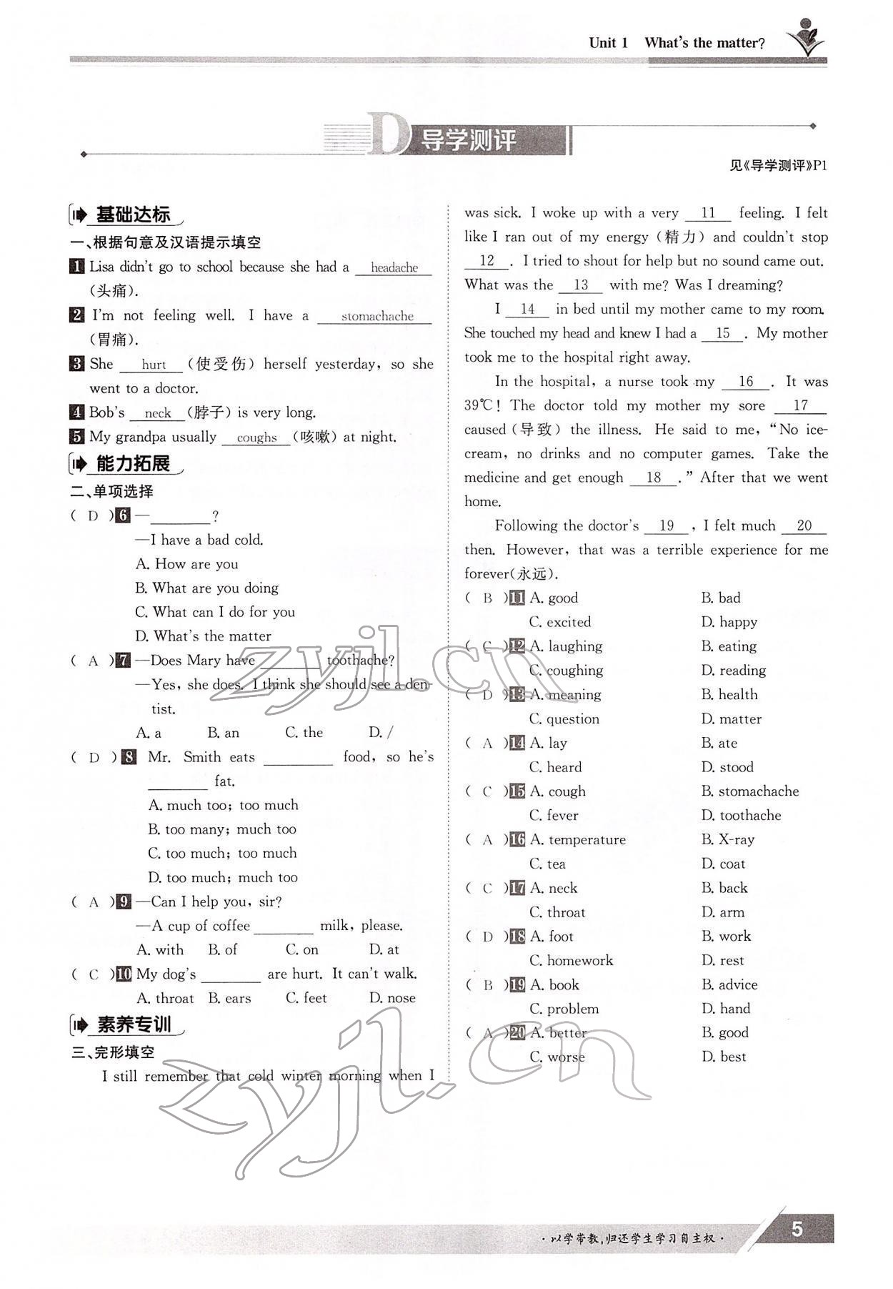 2022年金太陽(yáng)導(dǎo)學(xué)案八年級(jí)英語(yǔ)下冊(cè)人教版 參考答案第5頁(yè)