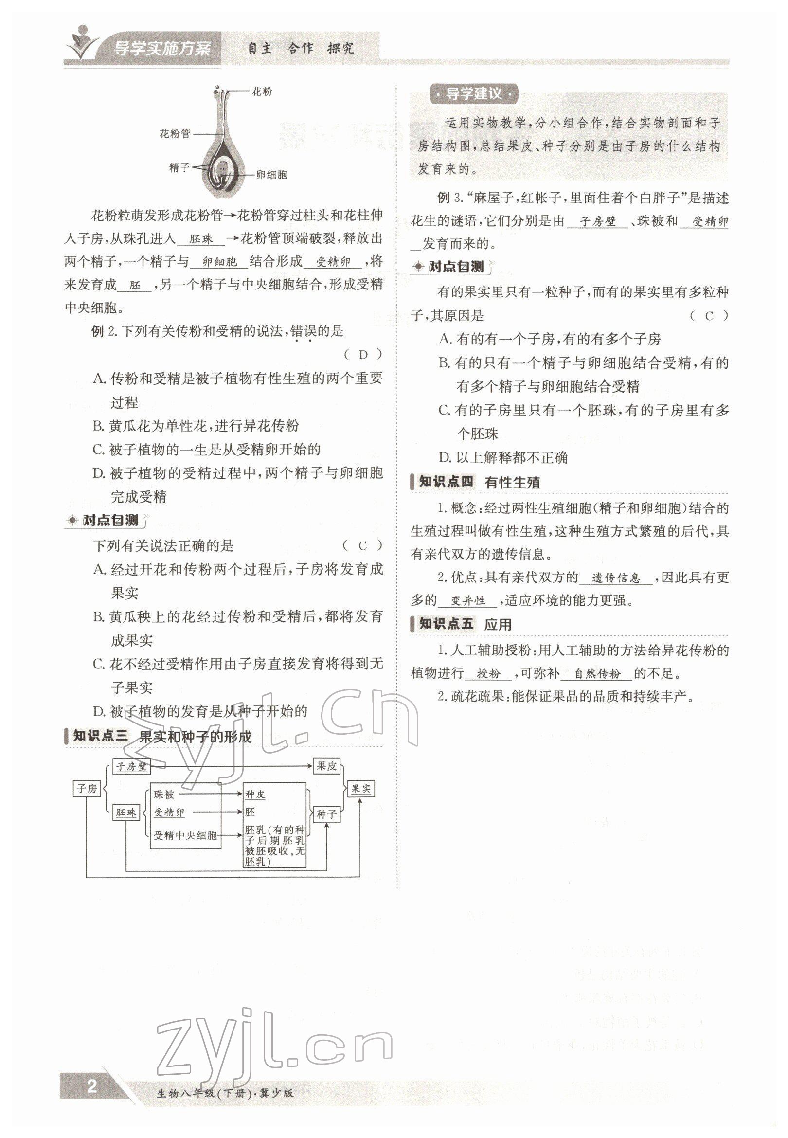 2022年金太陽導(dǎo)學(xué)案八年級生物下冊冀少版 參考答案第2頁