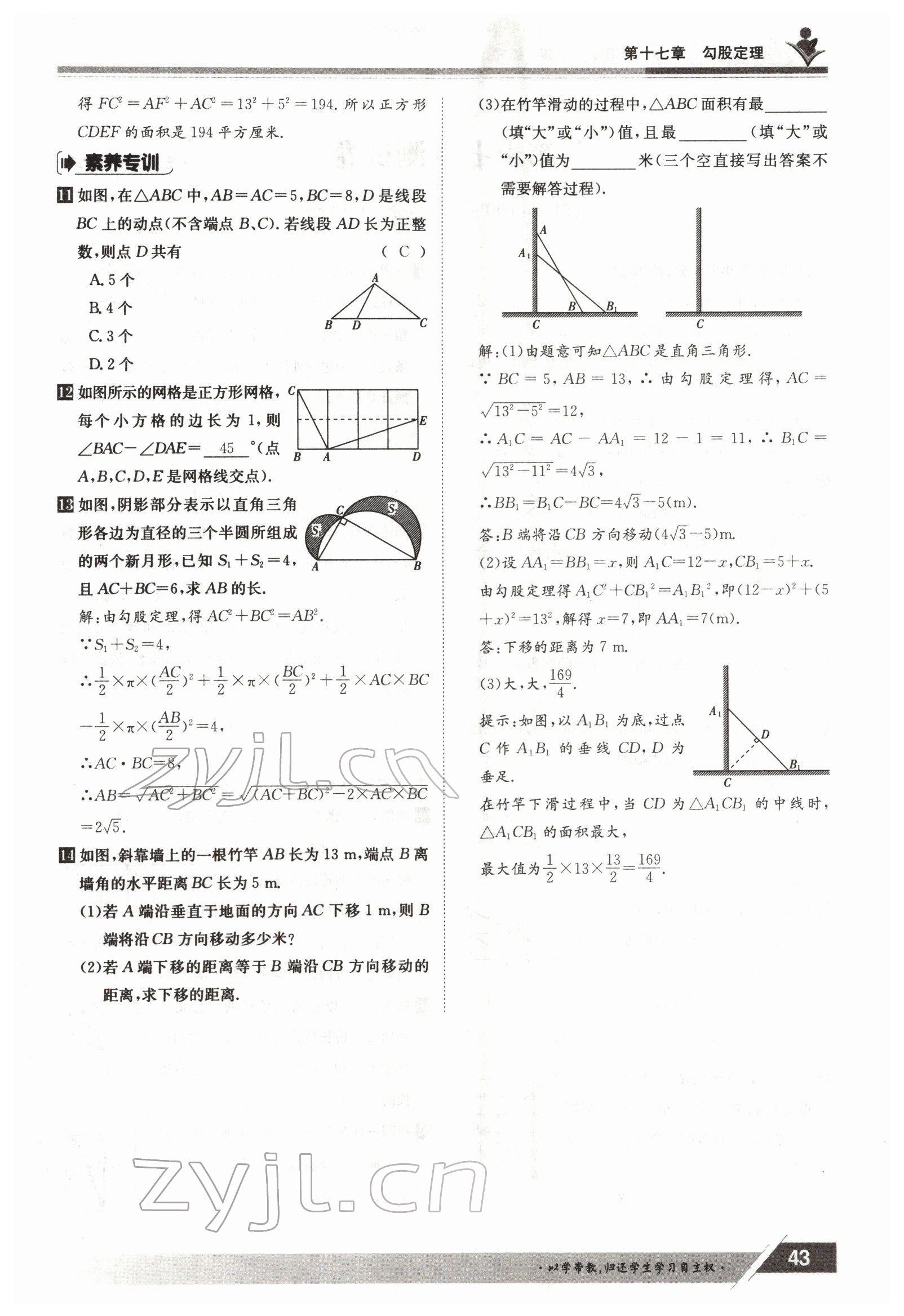 2022年金太陽導學案八年級數學下冊人教版 參考答案第43頁