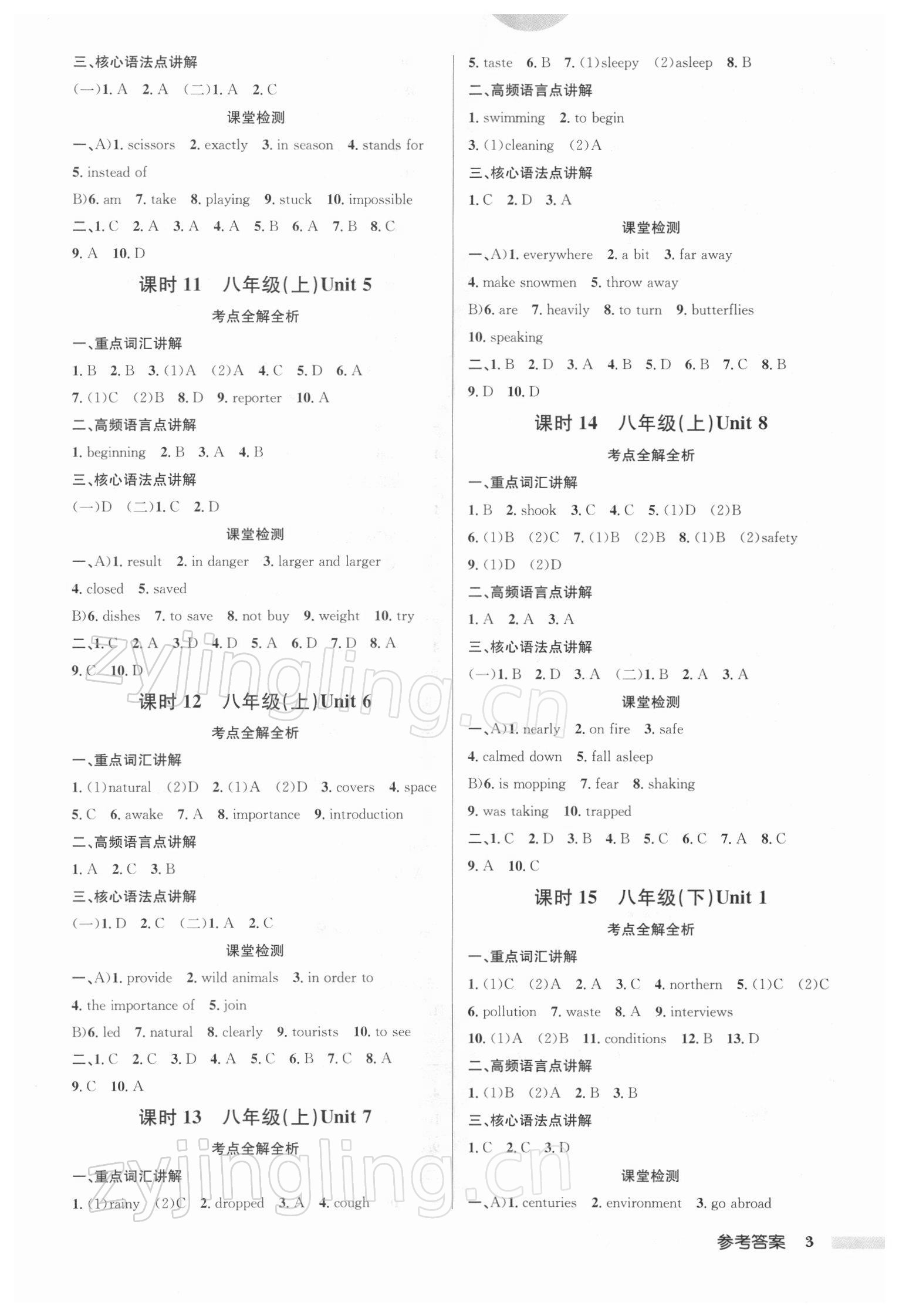 2022年启东中学中考总复习英语徐州专版 参考答案第3页