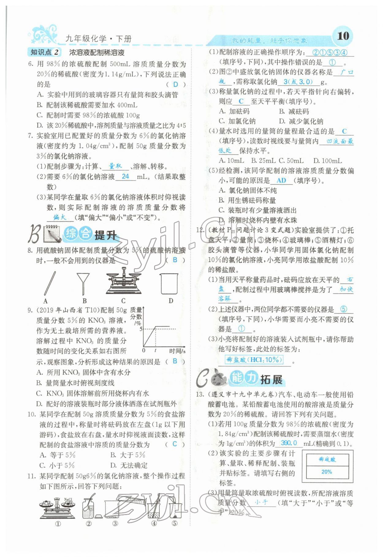 2022年課堂點(diǎn)睛九年級化學(xué)下冊滬教版 參考答案第8頁