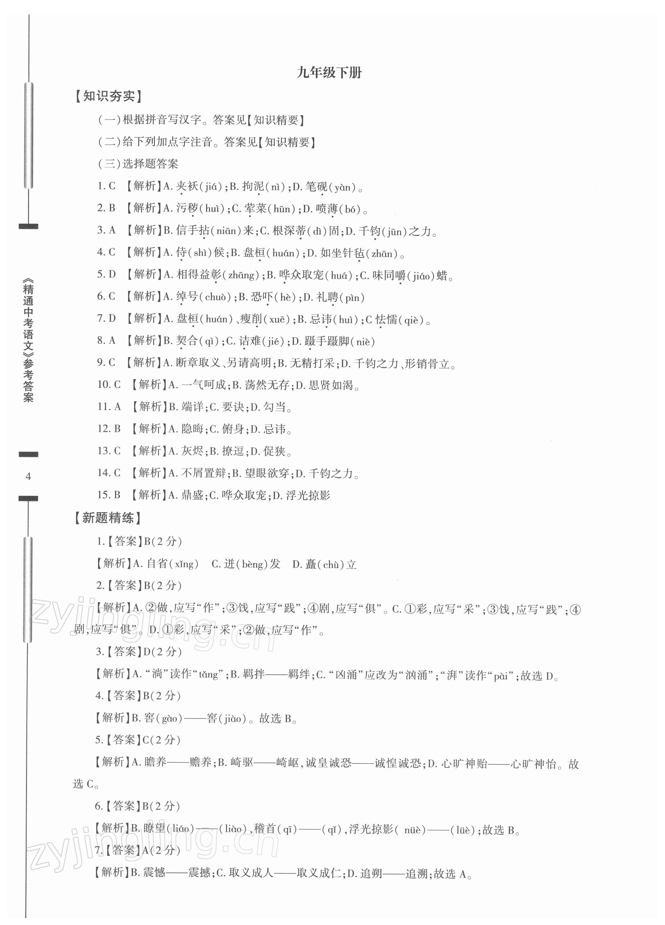 2022年精通中考語文基礎(chǔ)知識與試卷訓(xùn)練 第4頁