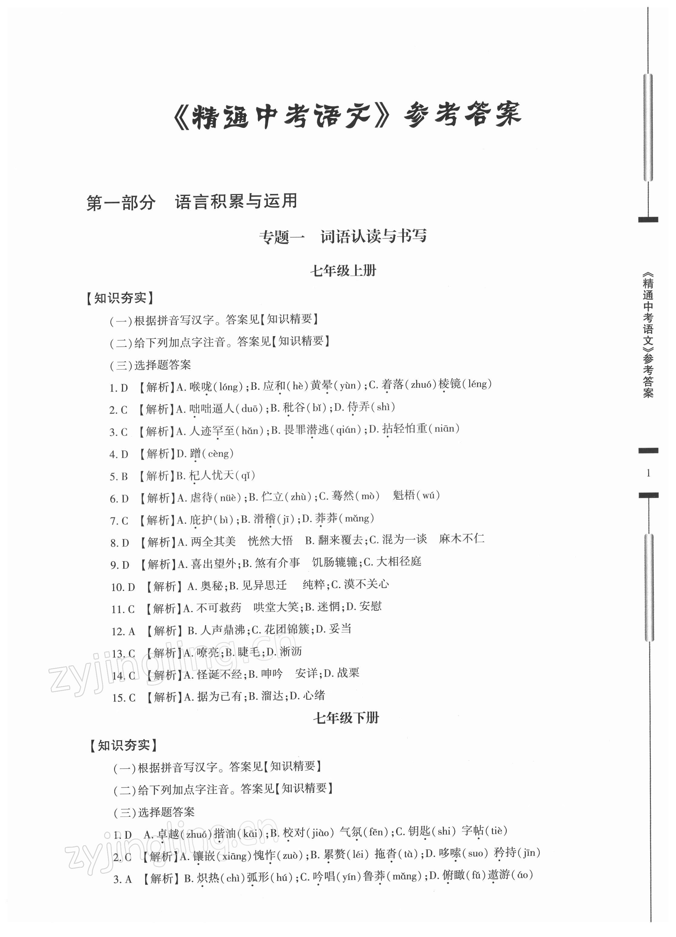 2022年精通中考語文基礎(chǔ)知識與試卷訓(xùn)練 第1頁