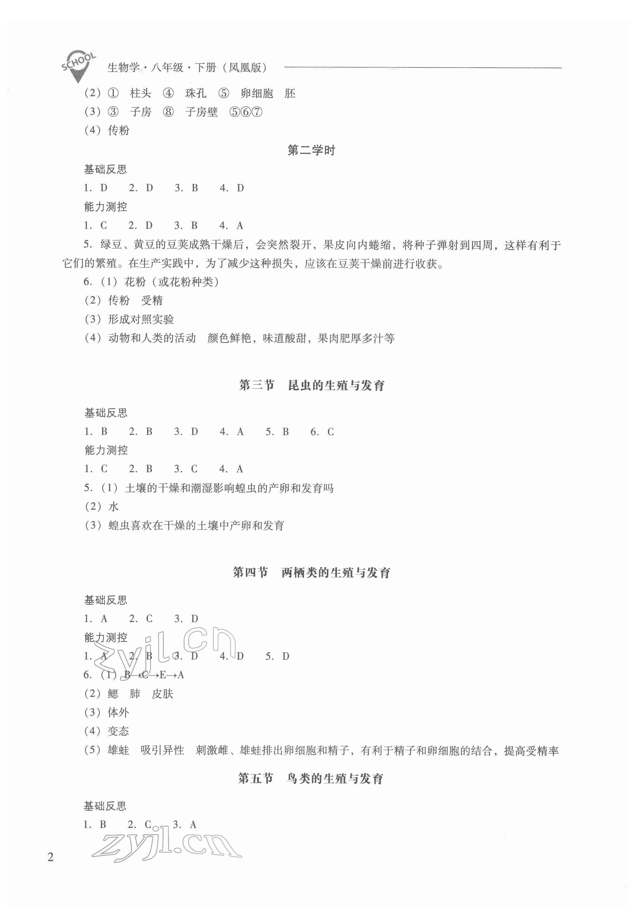 2022年新課程問題解決導學方案八年級生物下冊蘇教版 參考答案第2頁