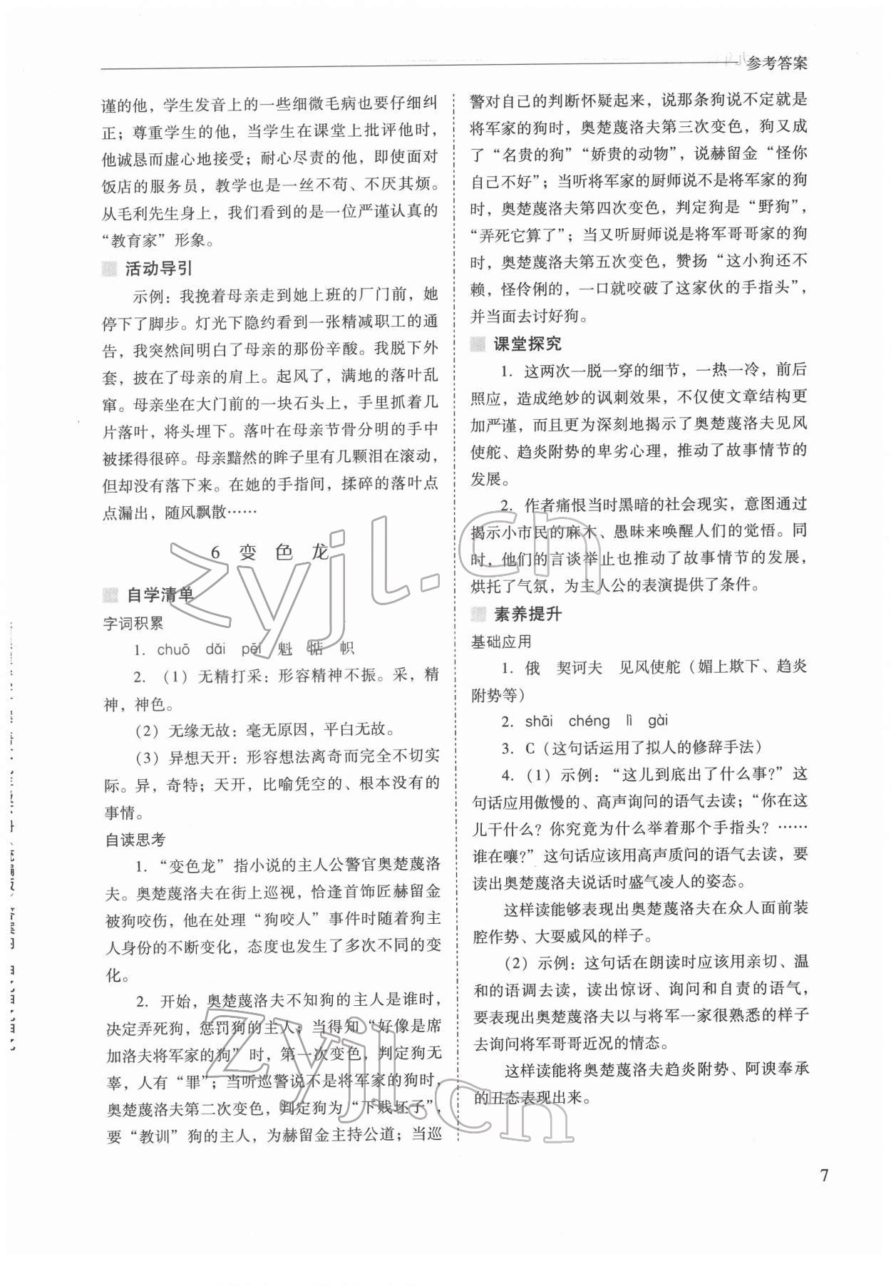 2022年新課程問題解決導(dǎo)學(xué)方案九年級(jí)語文下冊(cè)人教版 參考答案第7頁