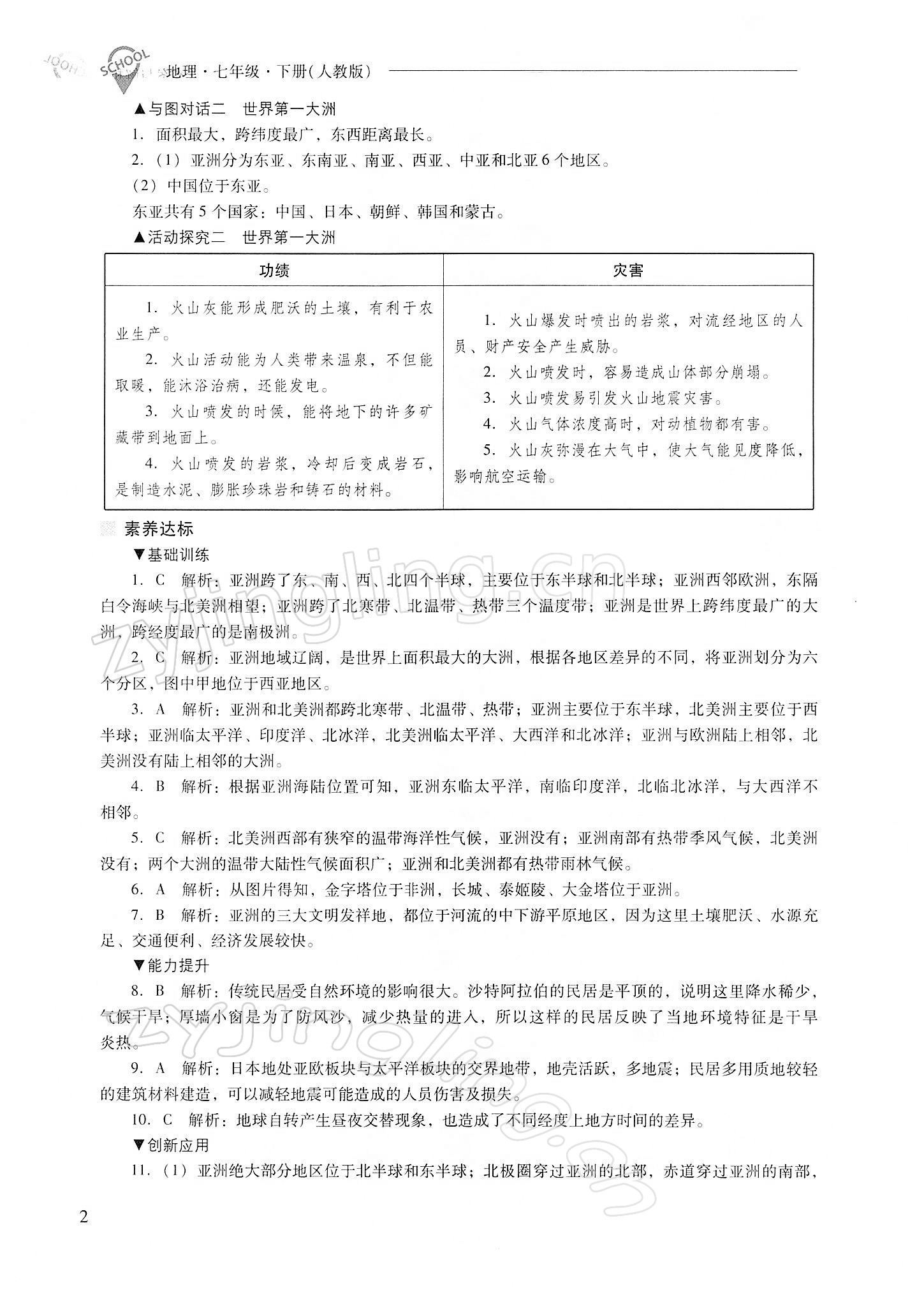 2022年新課程問題解決導(dǎo)學(xué)方案七年級(jí)地理下冊人教版 參考答案第2頁