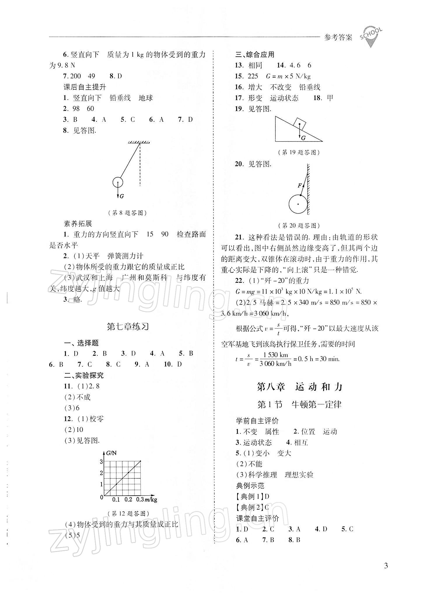 2022年新课程问题解决导学方案八年级物理下册人教版 参考答案第3页