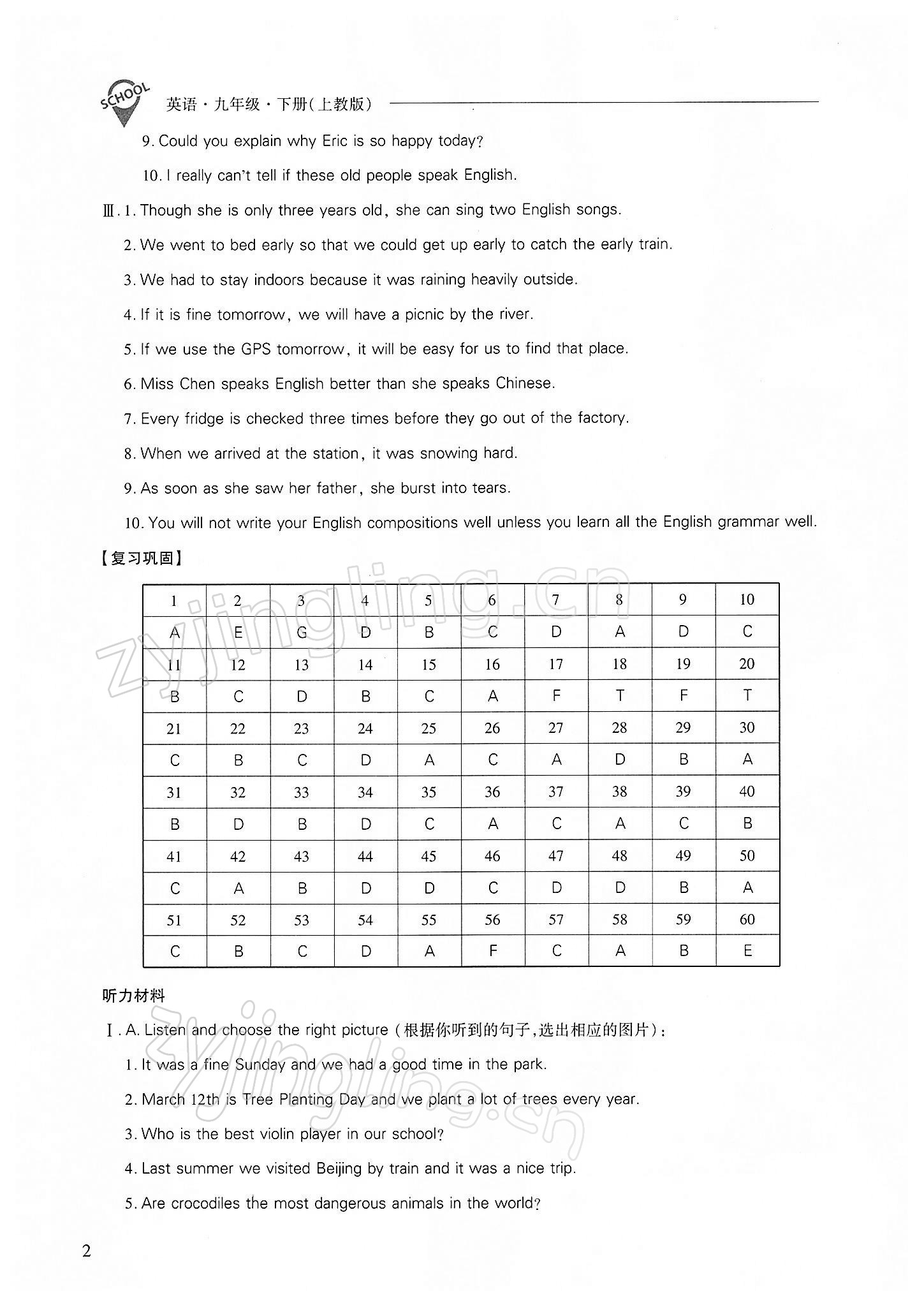 2022年新課程問題解決導(dǎo)學(xué)方案九年級英語下冊滬教版 參考答案第2頁