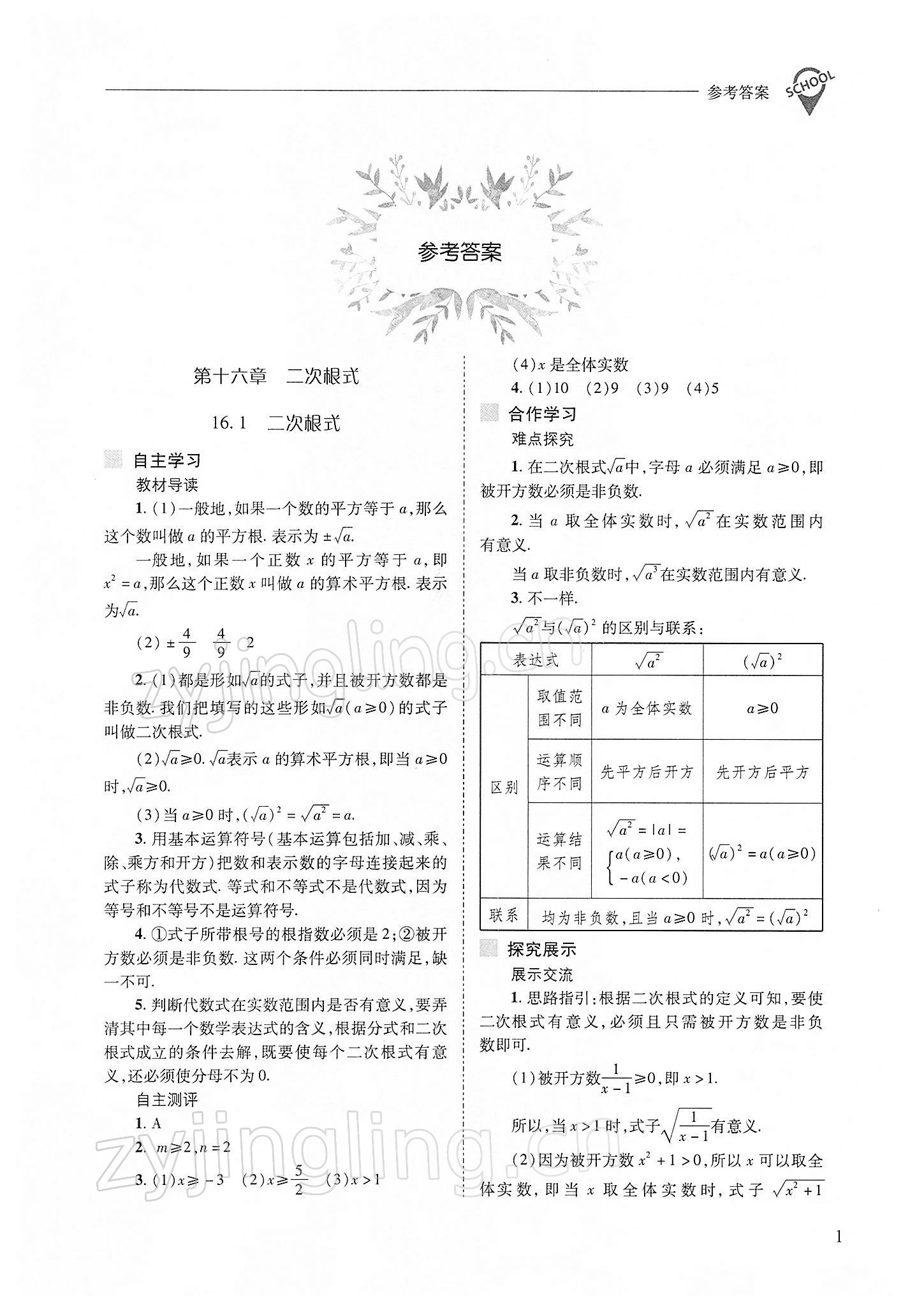 2022年新課程問(wèn)題解決導(dǎo)學(xué)方案八年級(jí)數(shù)學(xué)下冊(cè)人教版 參考答案第1頁(yè)