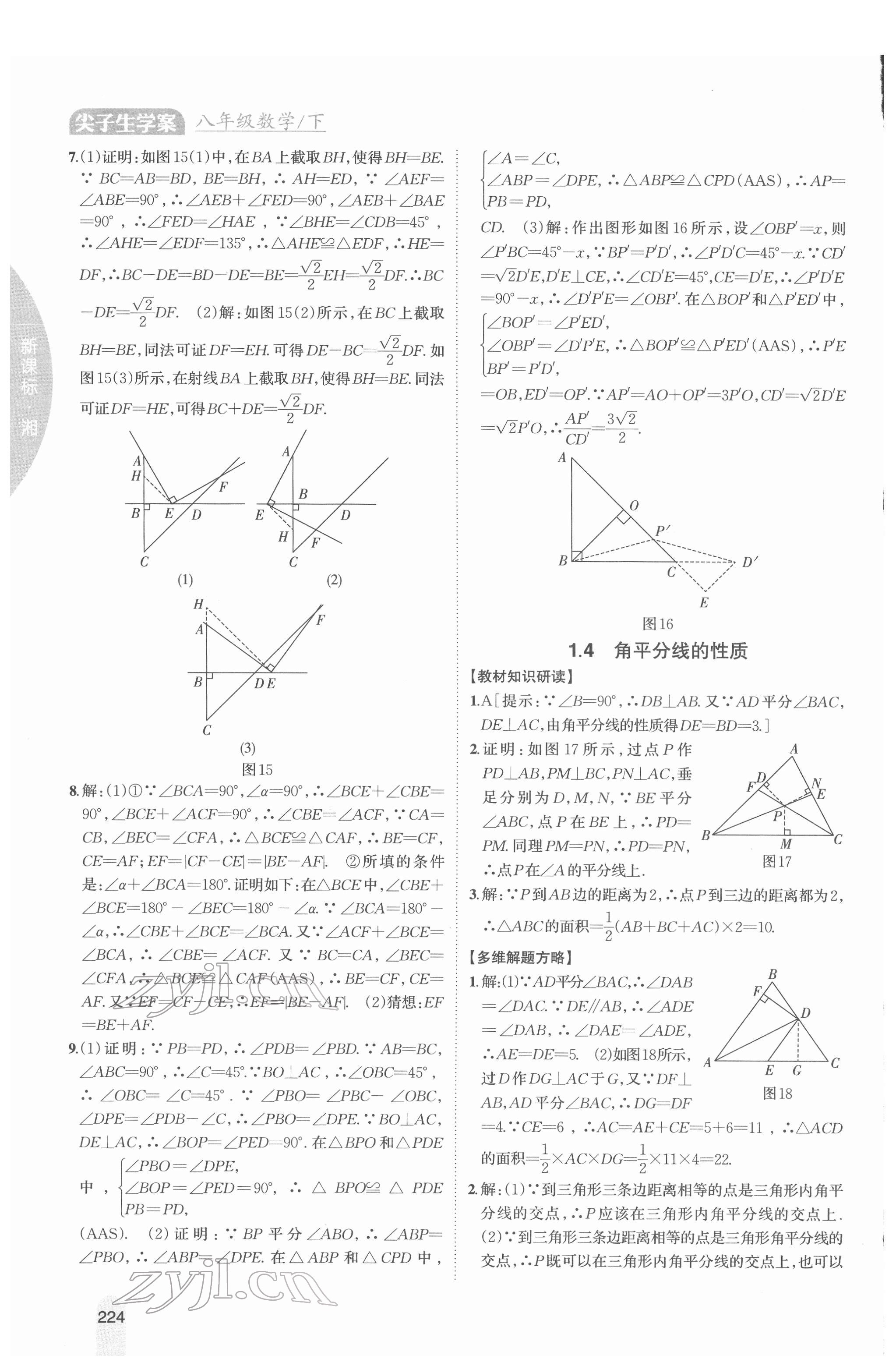 2022年尖子生学案八年级数学下册湘教版 参考答案第5页