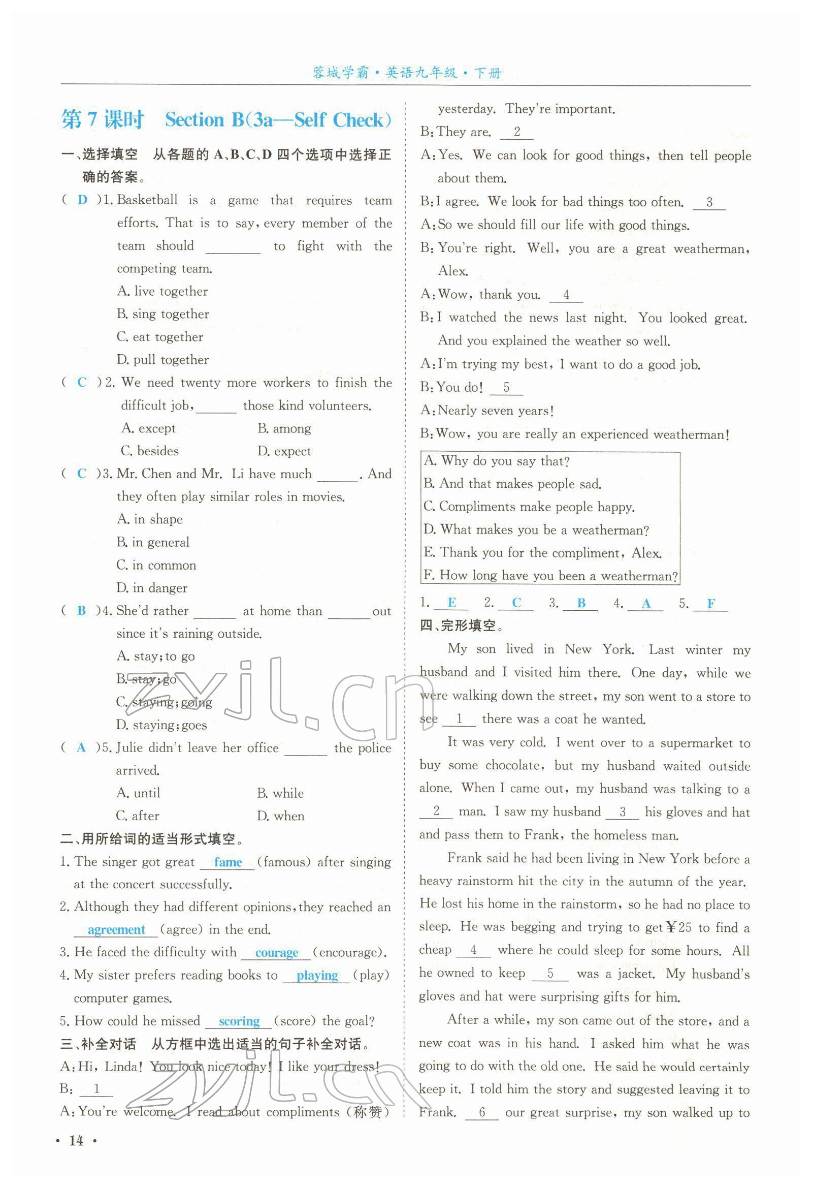 2022年蓉城學(xué)霸九年級(jí)英語(yǔ)下冊(cè)人教版 參考答案第14頁(yè)