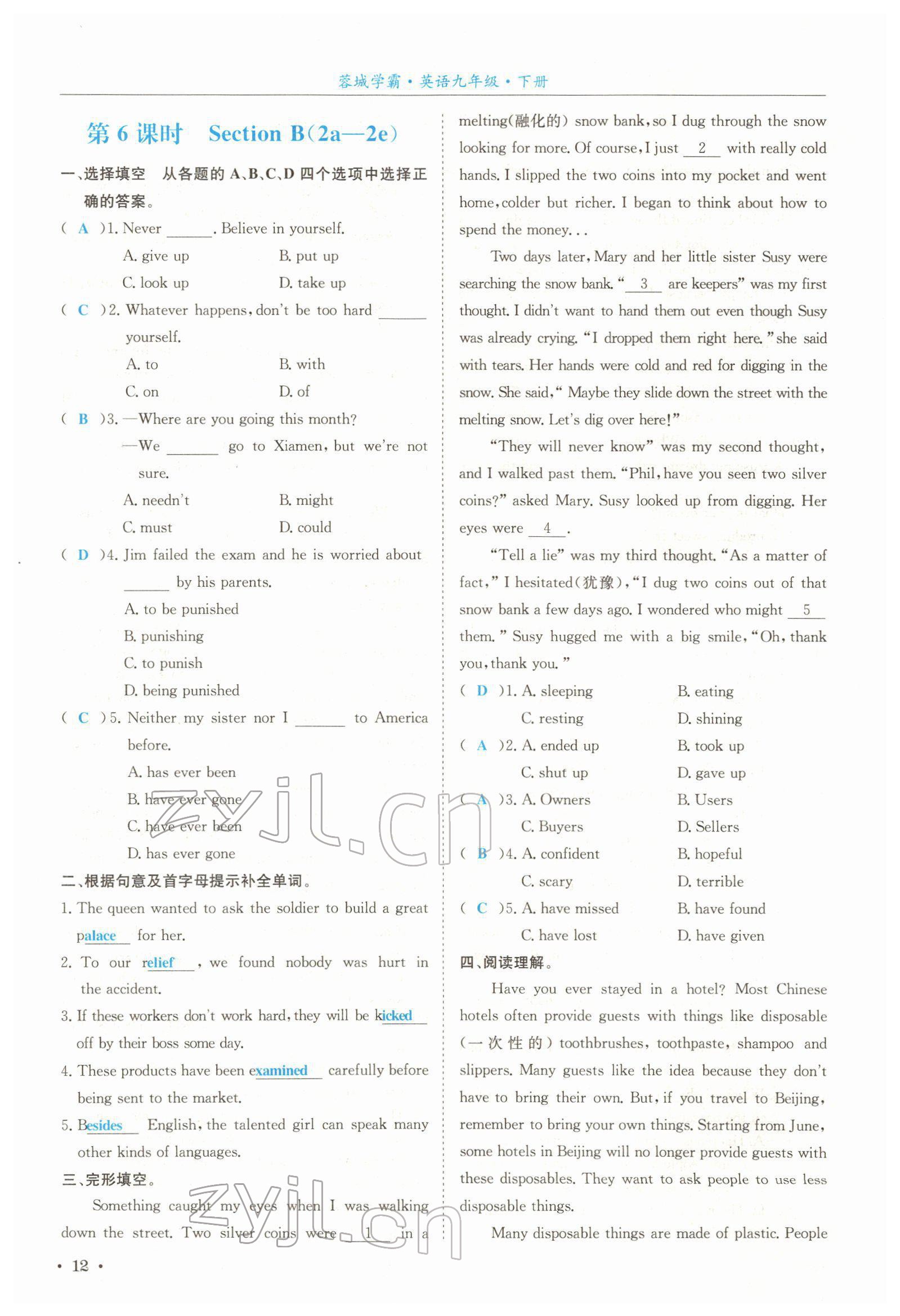 2022年蓉城學(xué)霸九年級(jí)英語(yǔ)下冊(cè)人教版 參考答案第12頁(yè)