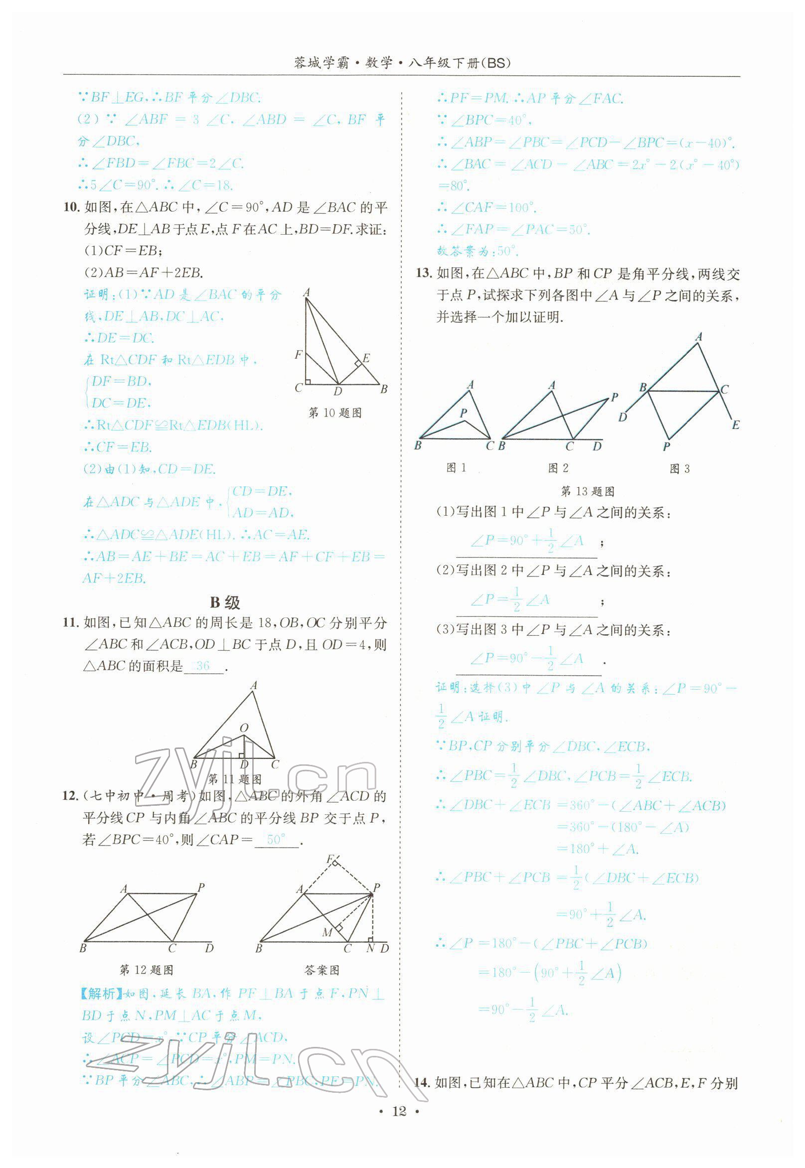 2022年蓉城學(xué)霸八年級數(shù)學(xué)下冊北師大版 參考答案第12頁