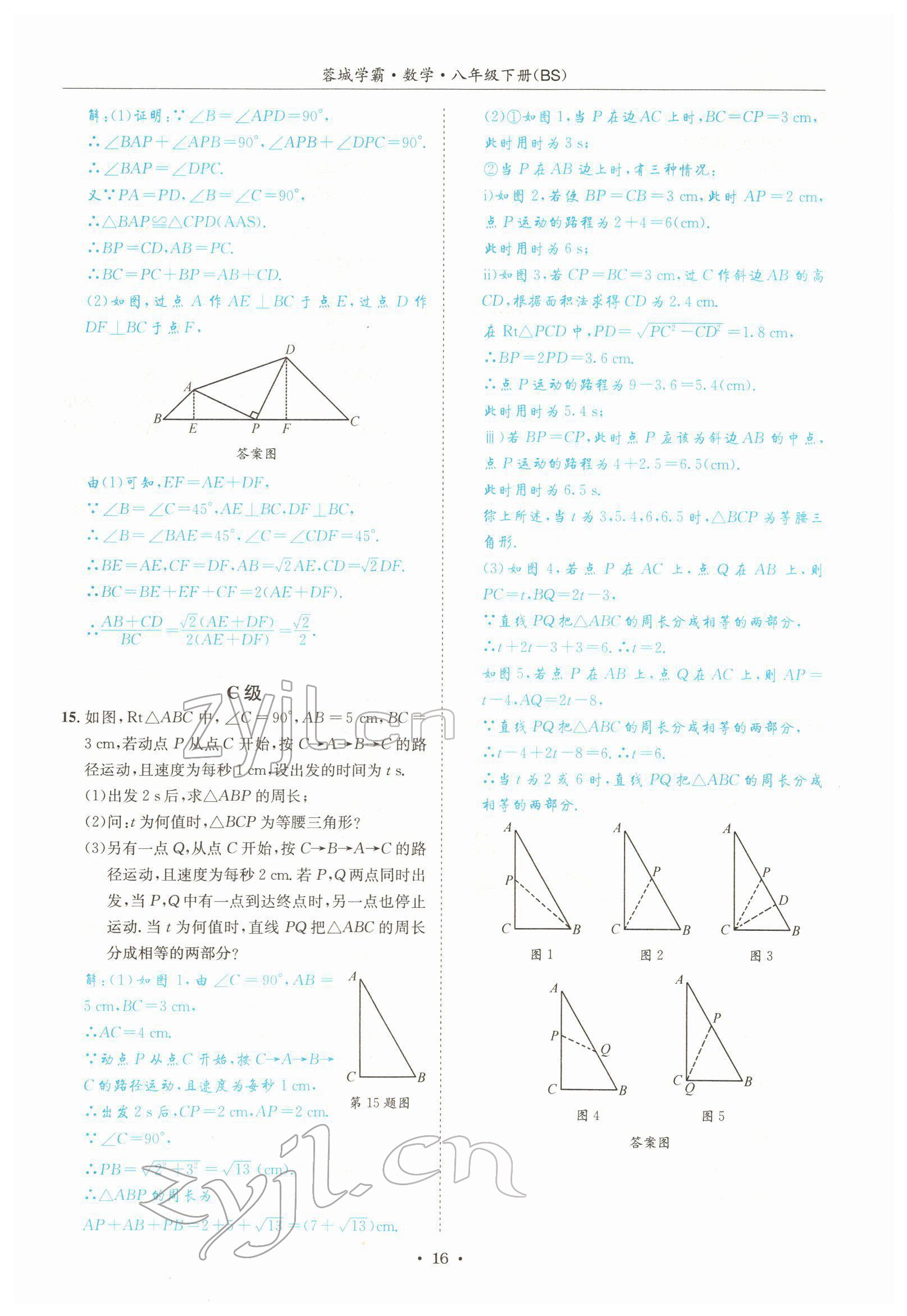 2022年蓉城学霸八年级数学下册北师大版 参考答案第16页