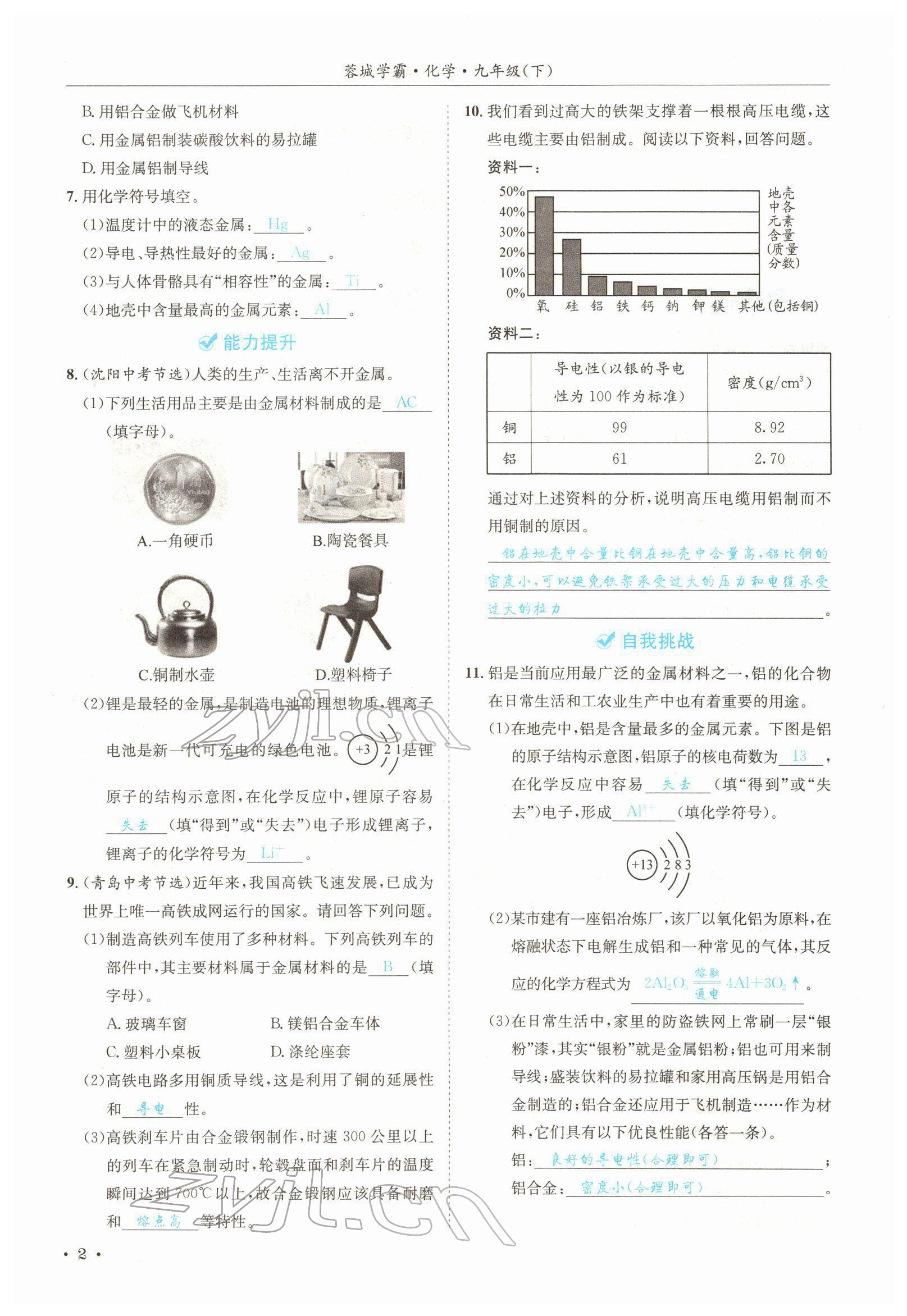 2022年蓉城學霸九年級化學下冊人教版 參考答案第2頁