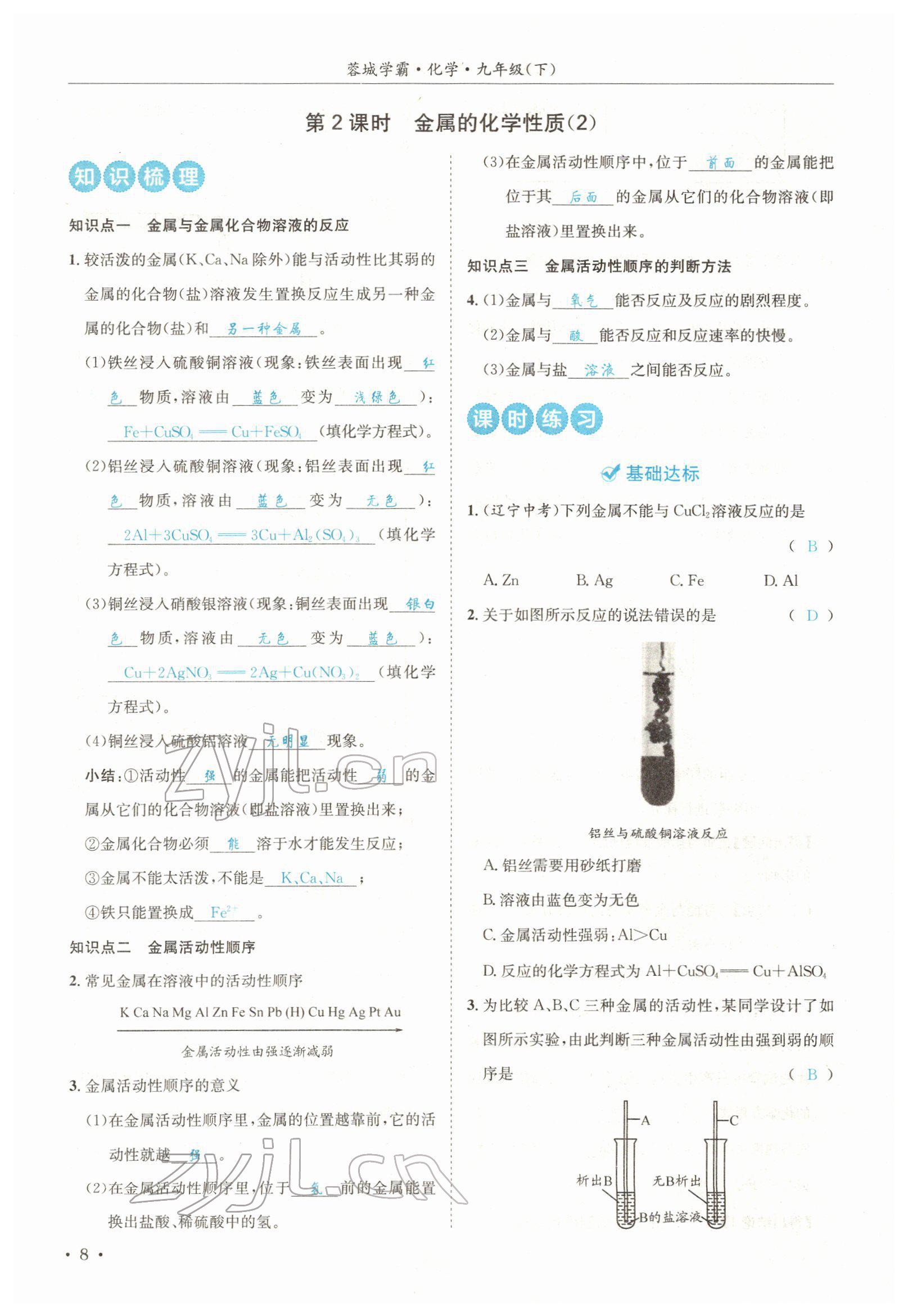 2022年蓉城學(xué)霸九年級化學(xué)下冊人教版 參考答案第8頁