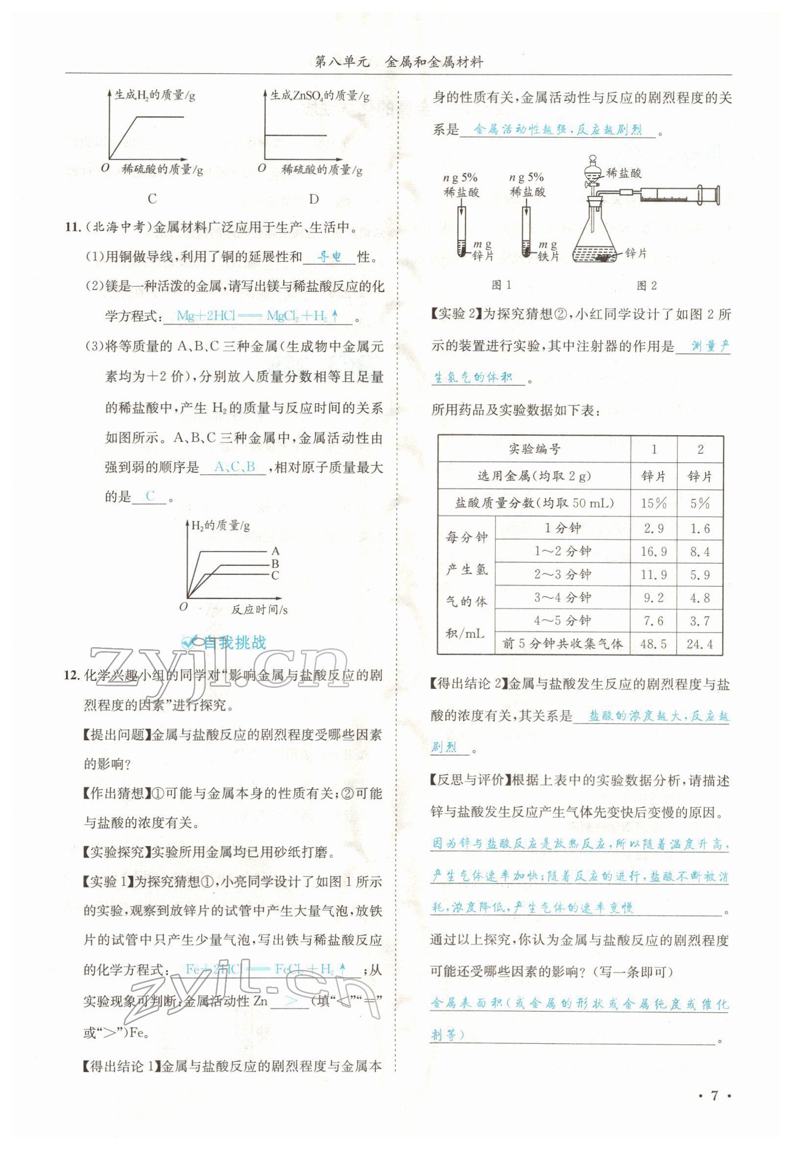 2022年蓉城學(xué)霸九年級化學(xué)下冊人教版 參考答案第7頁