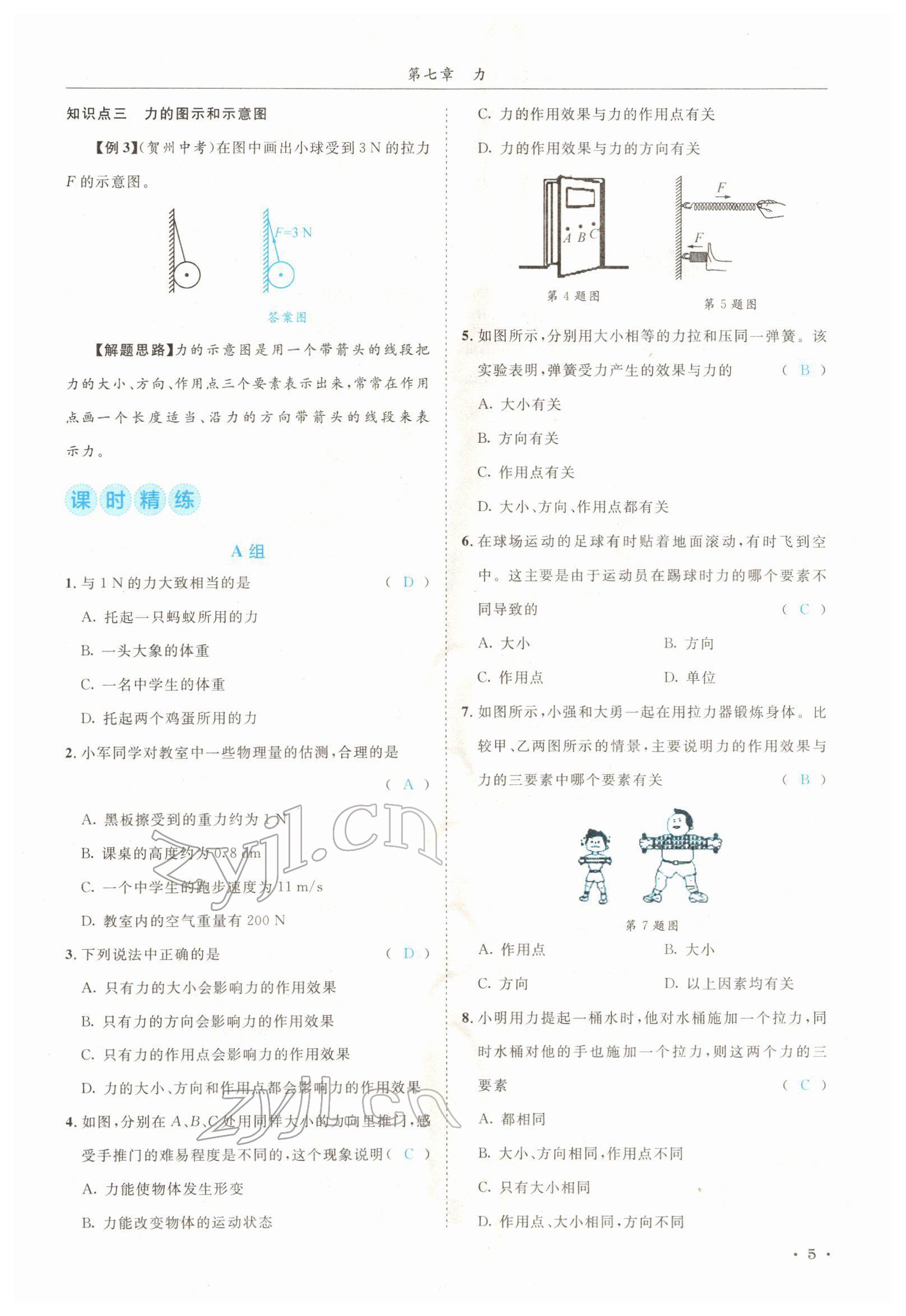 2022年蓉城学霸八年级物理下册教科版 参考答案第5页