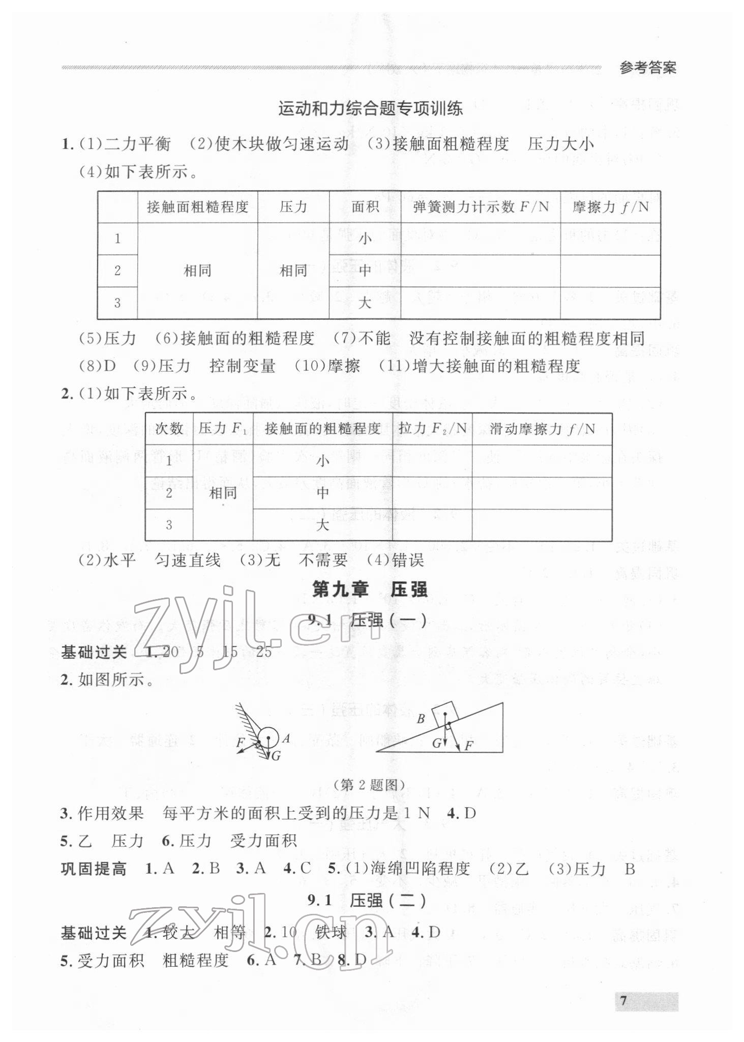 2022年點(diǎn)石成金金牌每課通八年級(jí)物理下冊(cè)人教版 參考答案第7頁