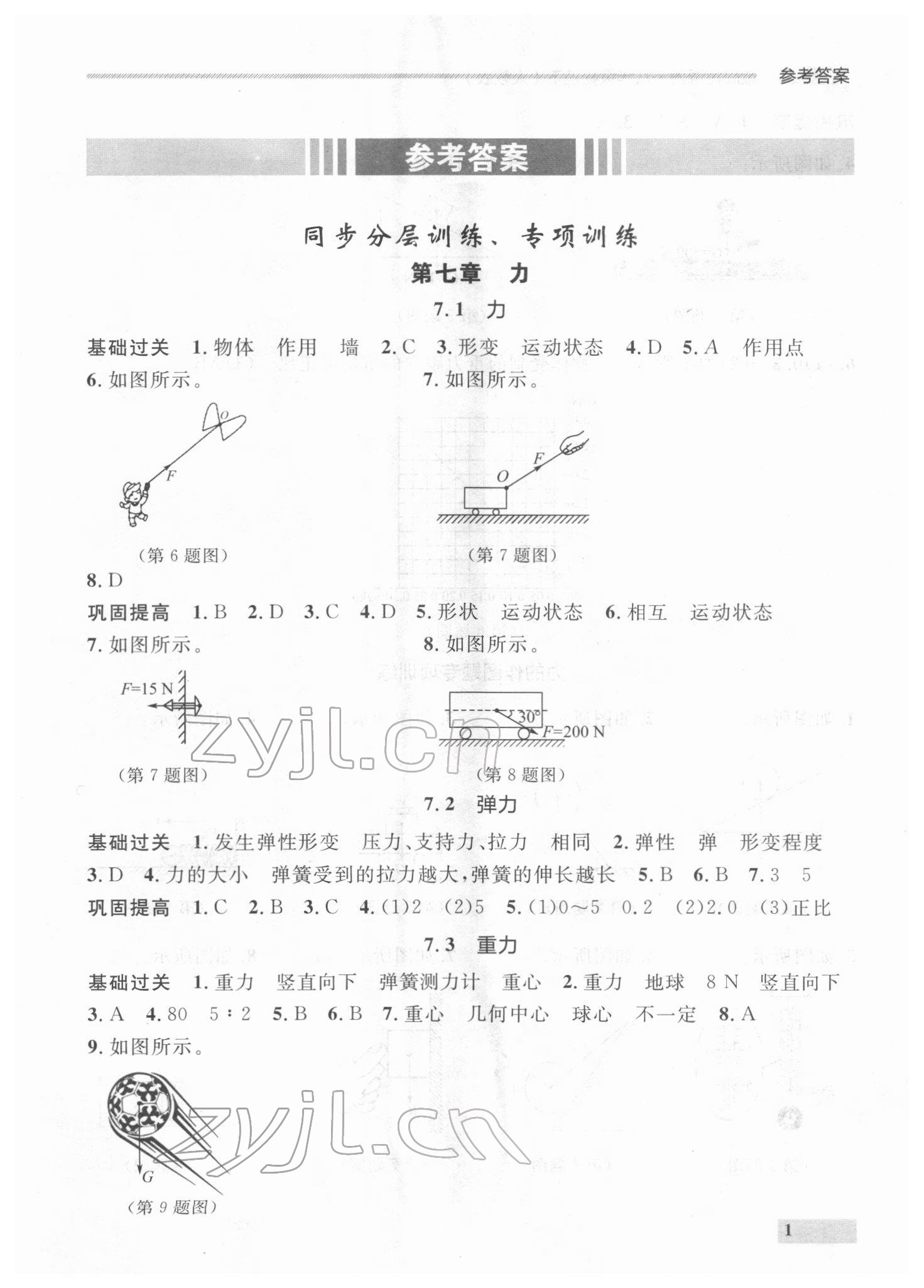 2022年點(diǎn)石成金金牌每課通八年級(jí)物理下冊(cè)人教版 參考答案第1頁