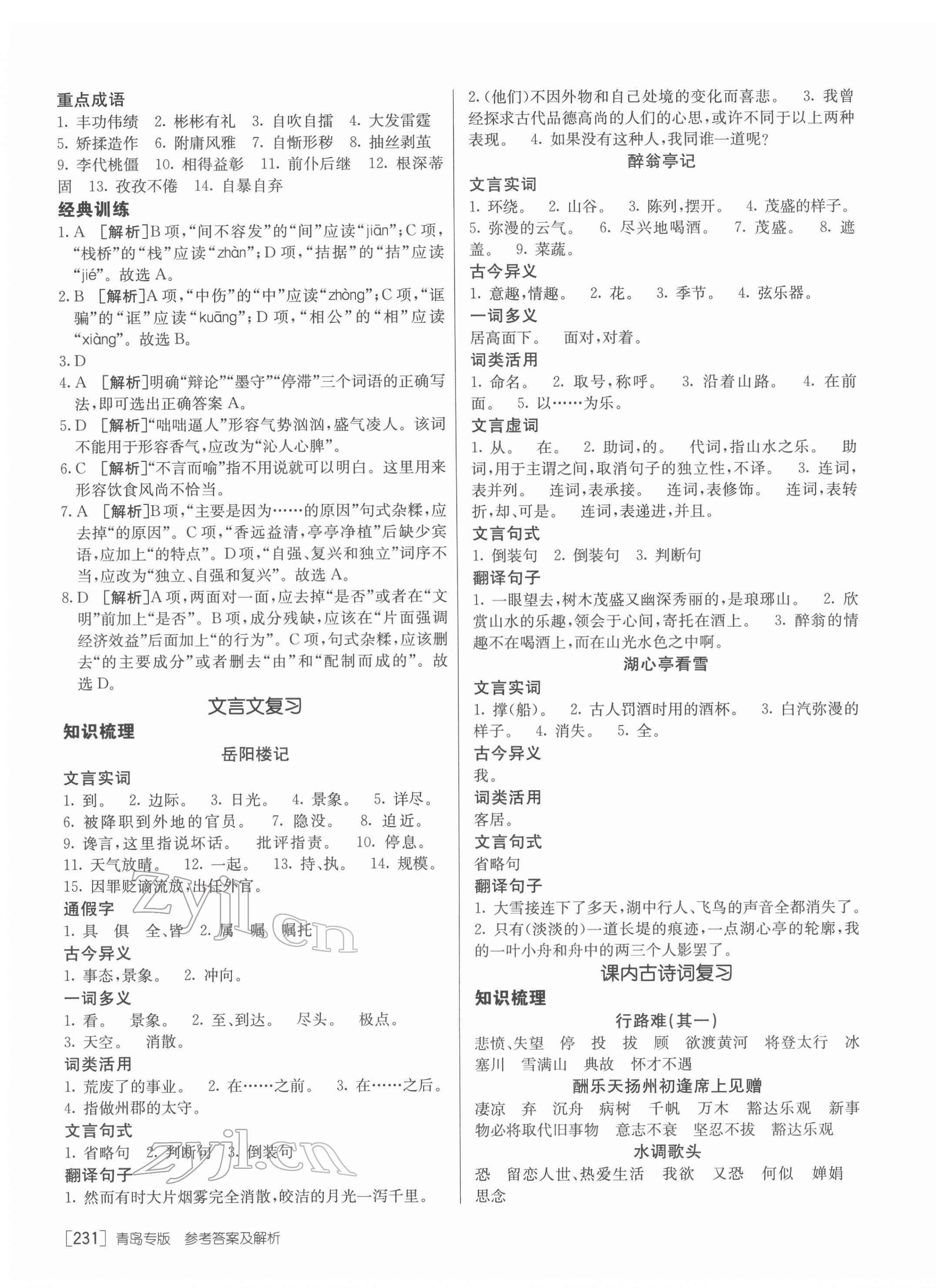 2022年升学锦囊语文青岛专版 参考答案第11页