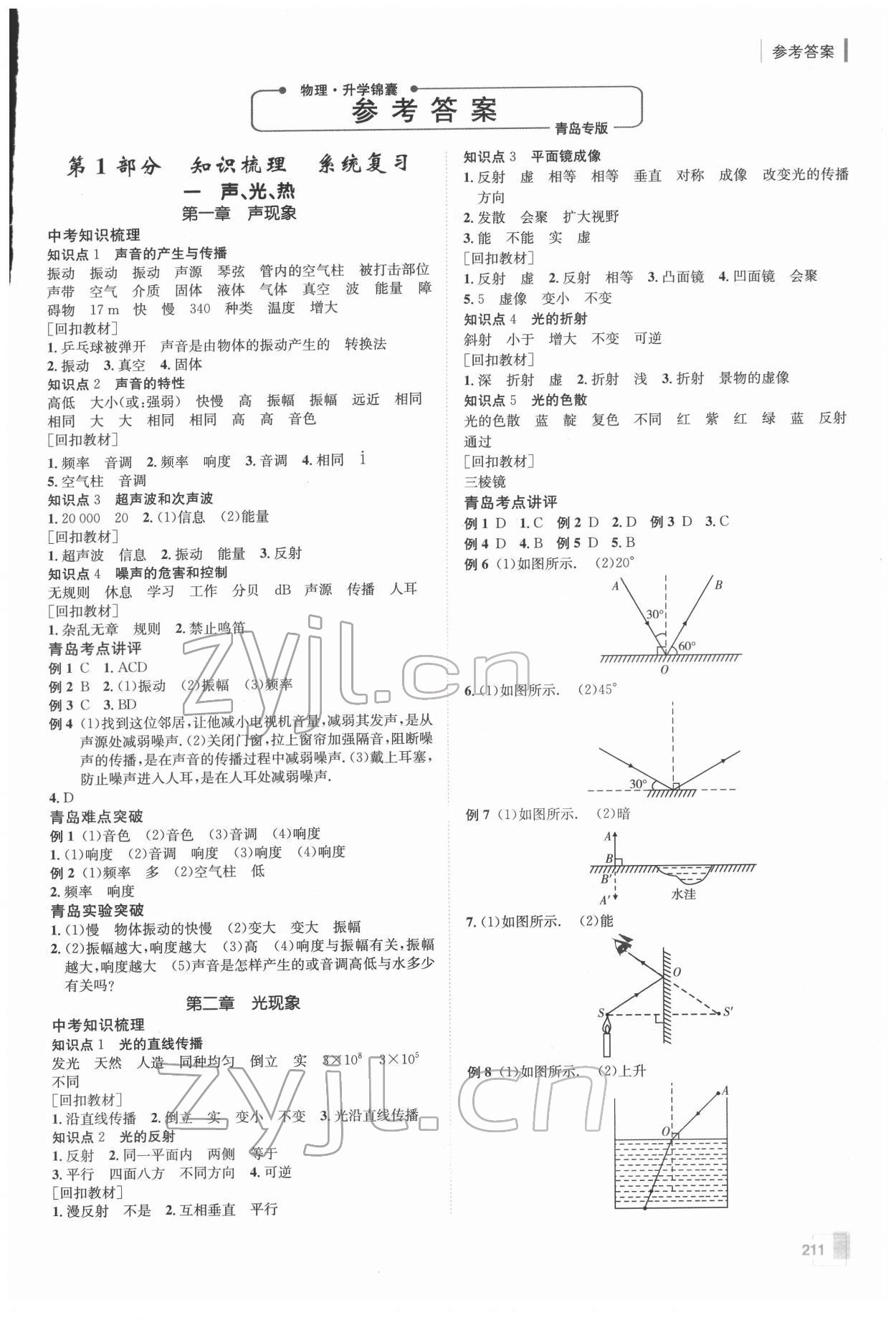 2022年升學(xué)錦囊物理青島專版 參考答案第1頁(yè)