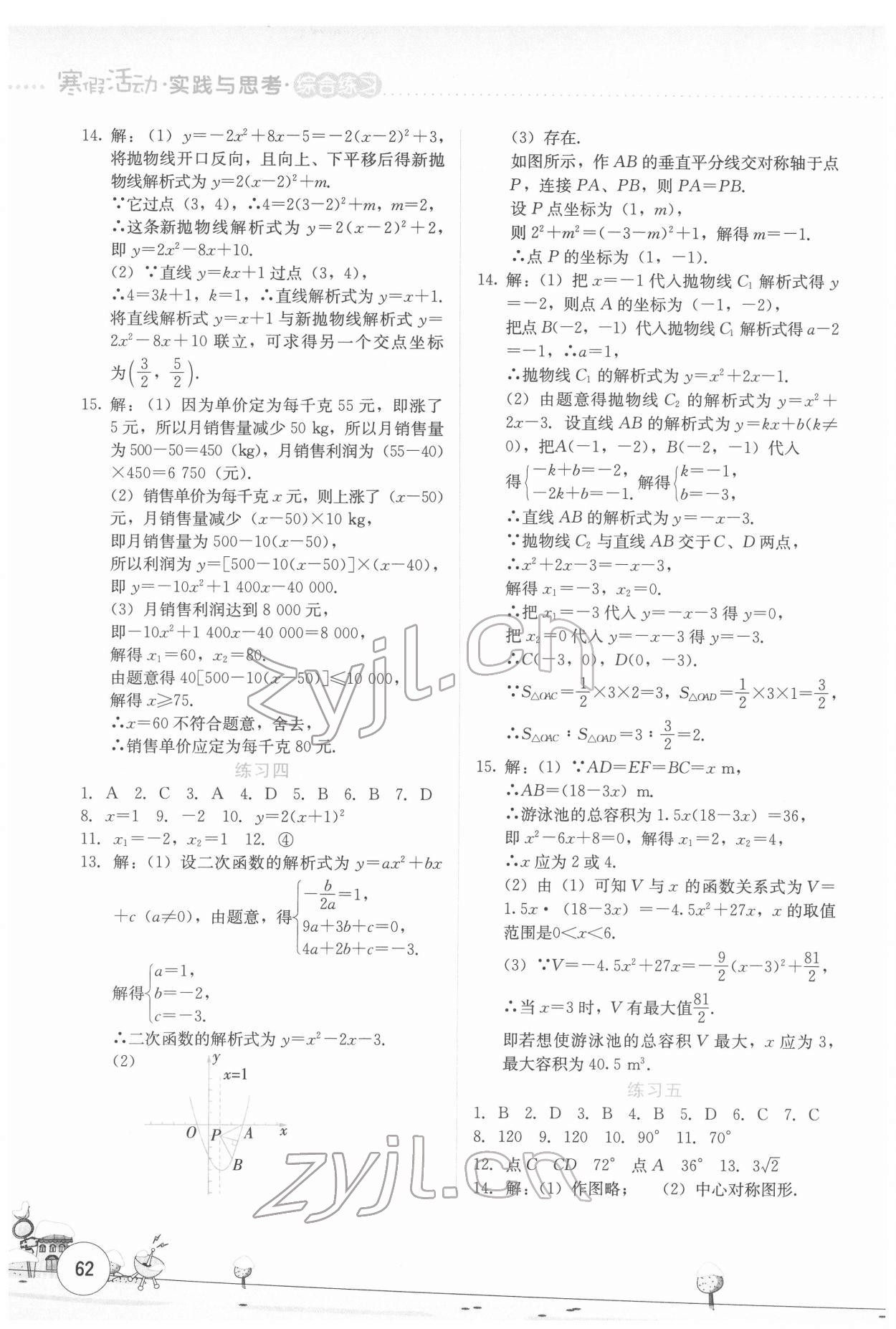 2022年寒假活动实践与思考云南大学出版社九年级数学综合练习 第2页