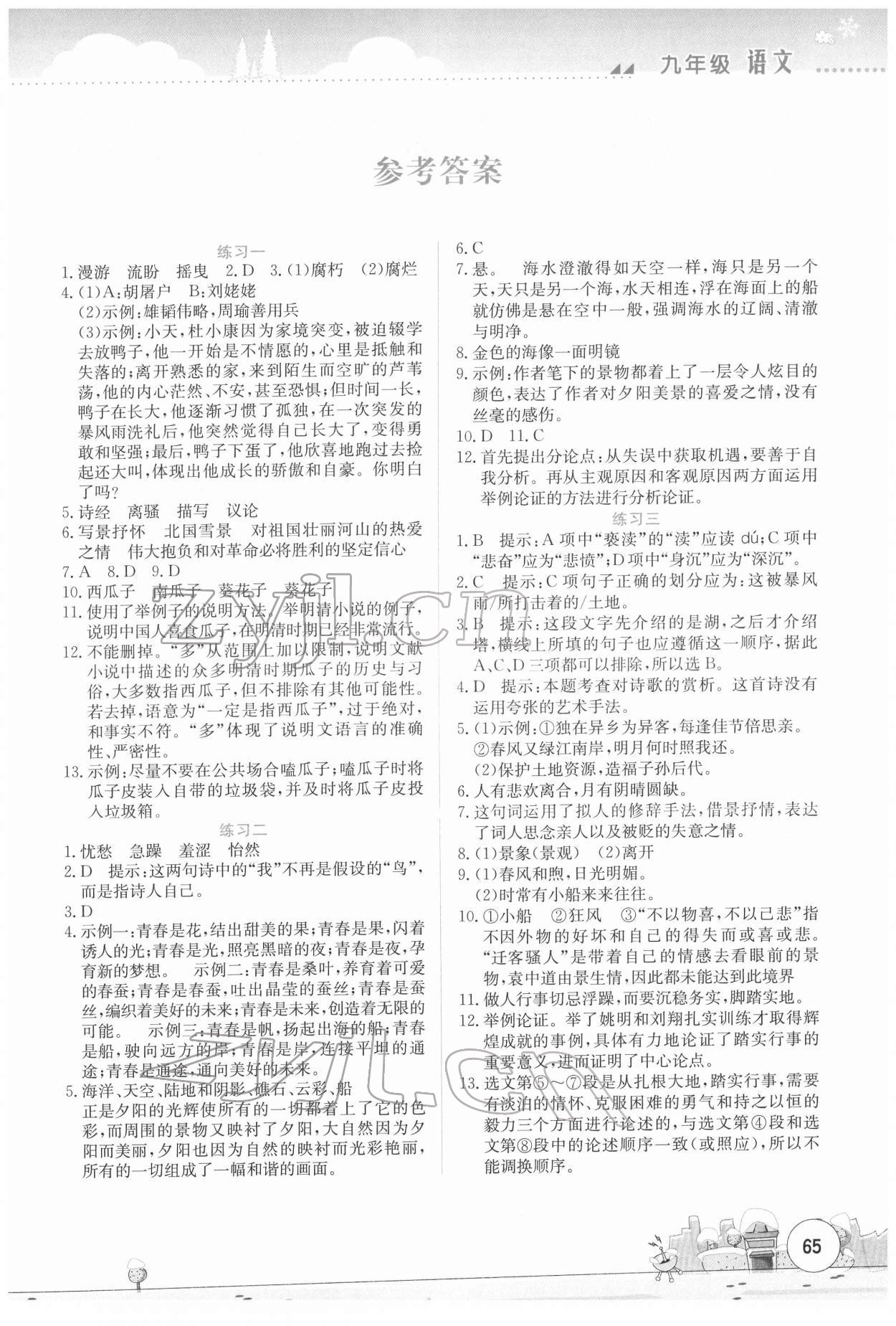 2022年寒假活動(dòng)實(shí)踐與思考云南大學(xué)出版社九年級(jí)語文綜合練習(xí) 第1頁