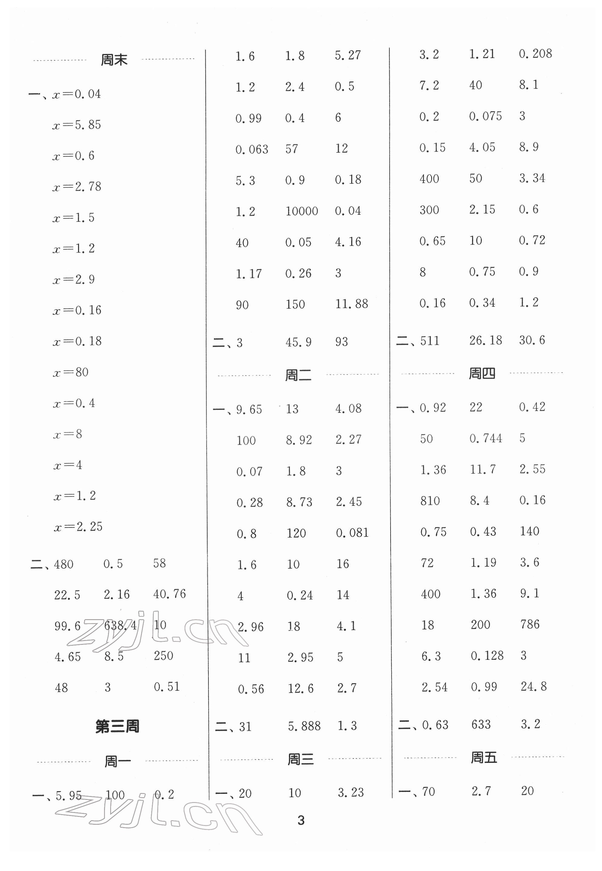 2022年通城學典計算能手五年級數學下冊人教版 第3頁