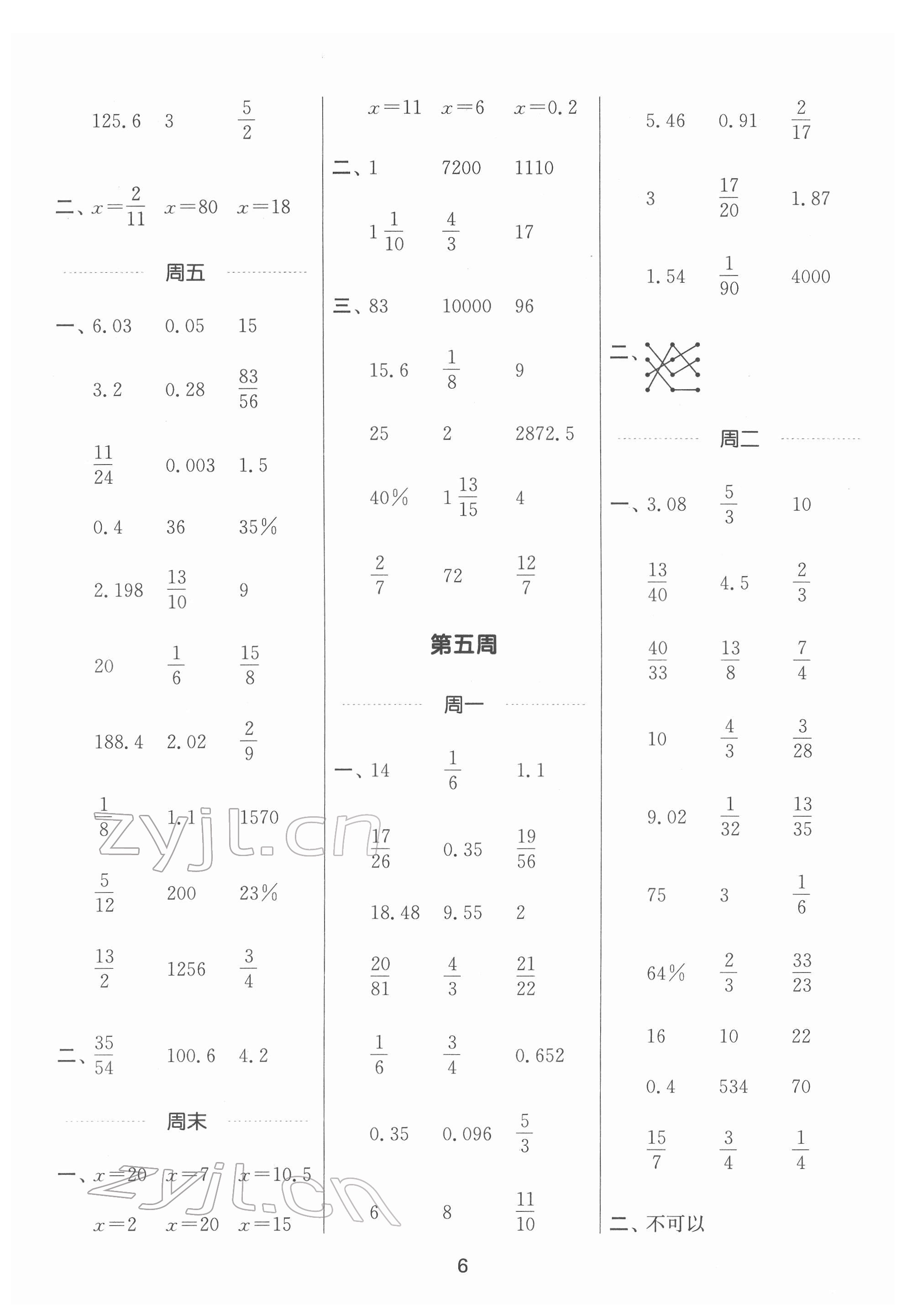 2022年通城學(xué)典計(jì)算能手六年級(jí)數(shù)學(xué)下冊(cè)人教版 第6頁