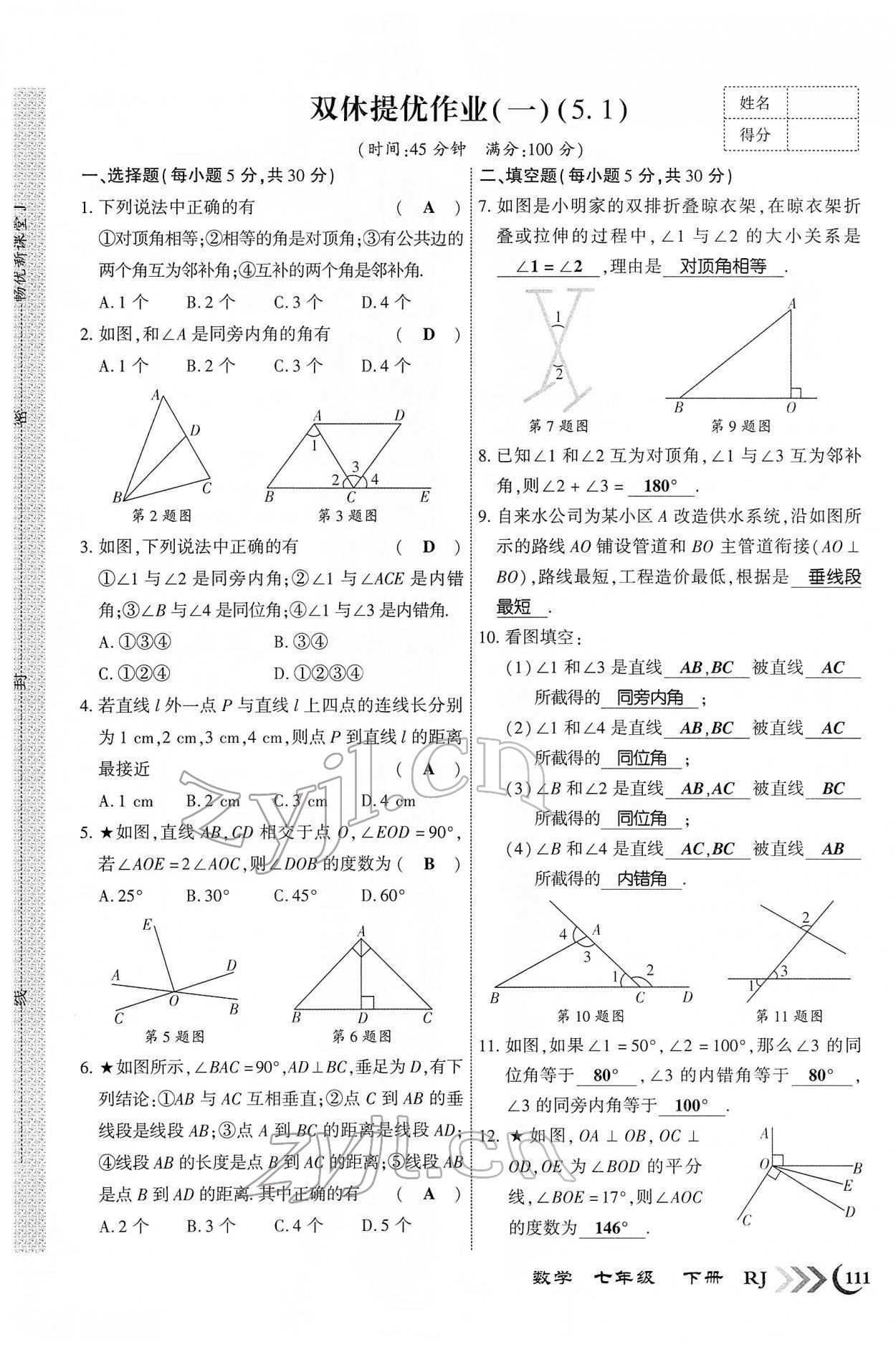 2022年暢優(yōu)新課堂七年級(jí)數(shù)學(xué)下冊(cè)人教版江西專版 參考答案第6頁(yè)