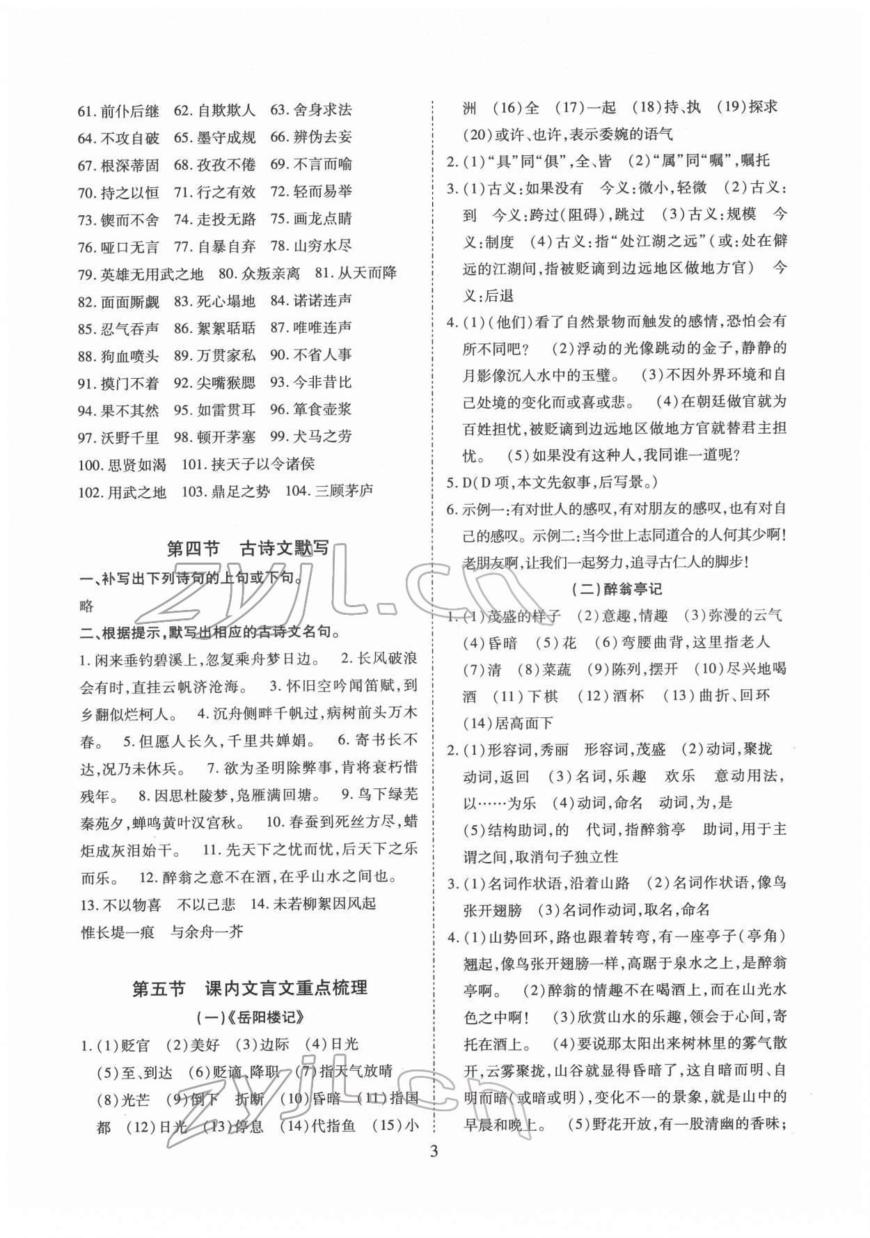 2022年寒假课程练习天津教育出版社九年级语文人教版 第3页