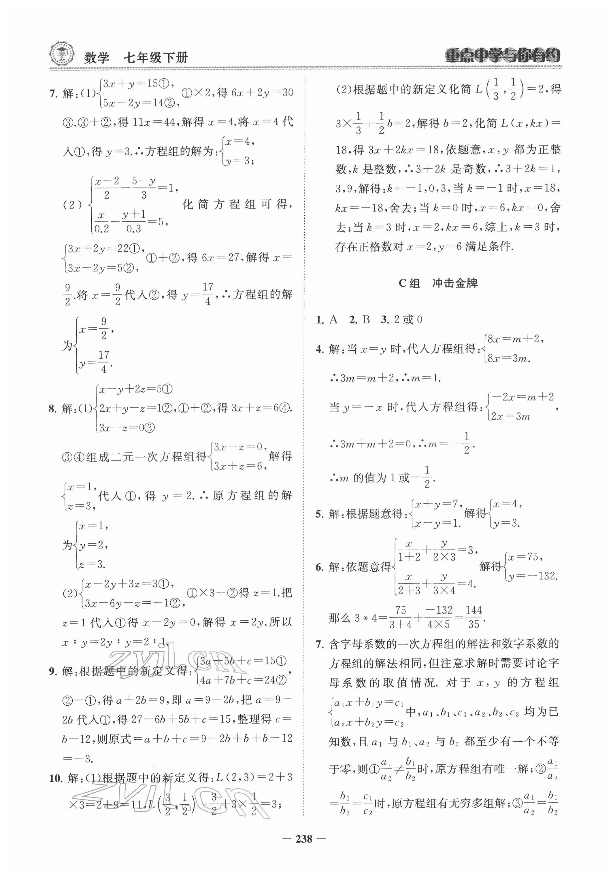 2022年重点中学与你有约七年级数学下册浙教版 参考答案第7页