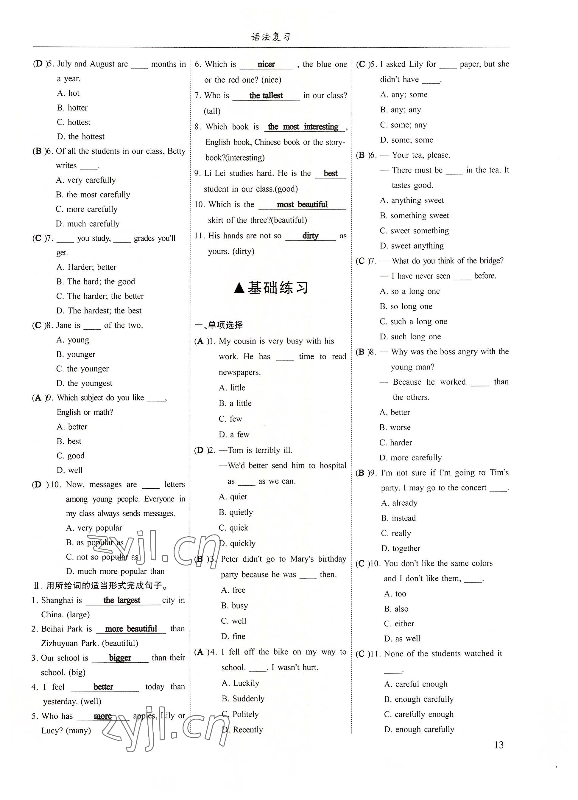 2022年指南针高分必备中考总复习英语 参考答案第13页