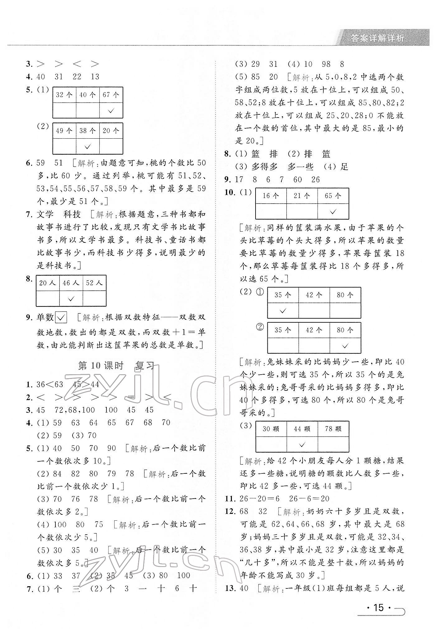 2022年亮点给力提优课时作业本一年级数学下册江苏版 参考答案第15页