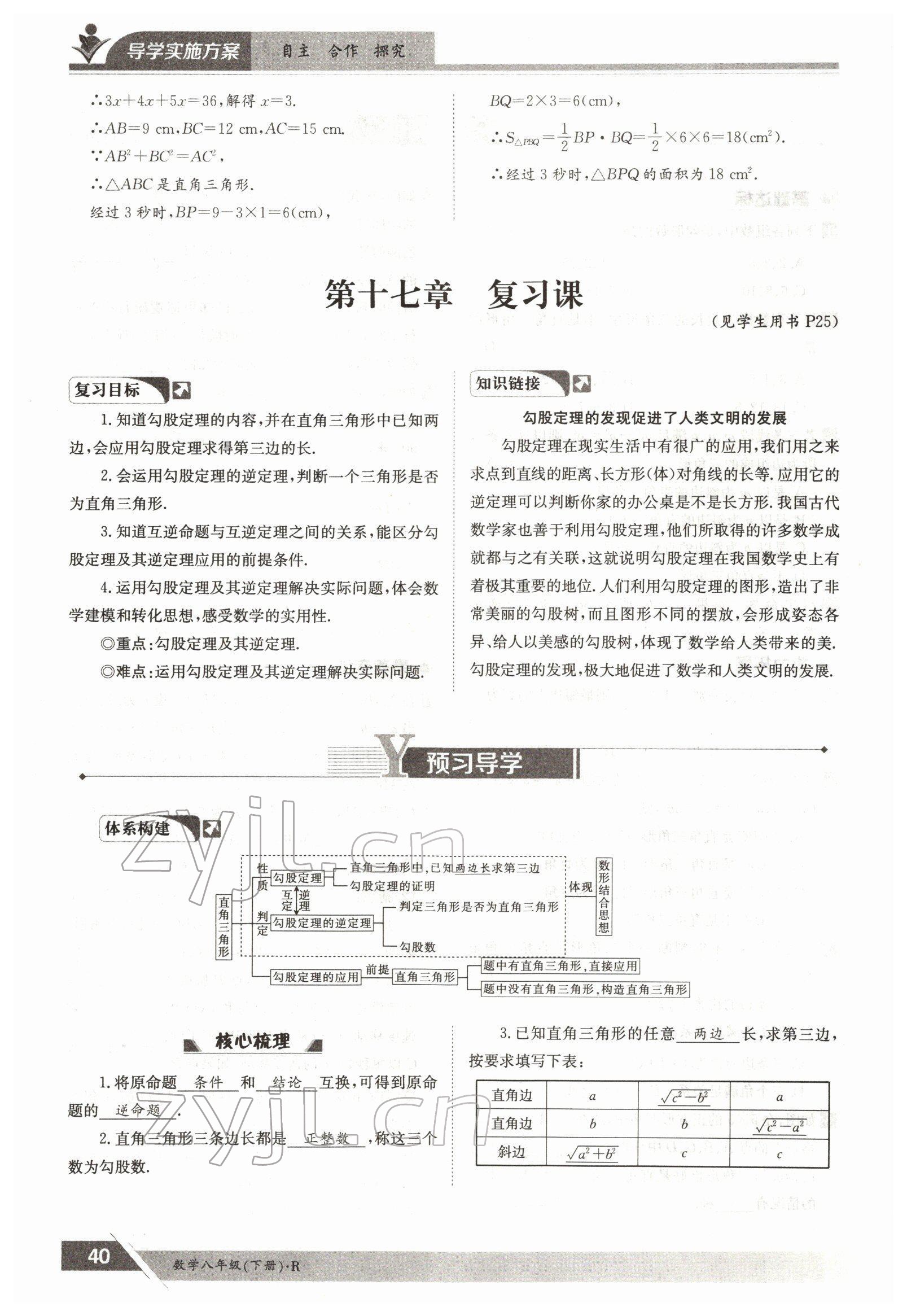 2022年三段六步导学案八年级数学下册人教版 参考答案第40页