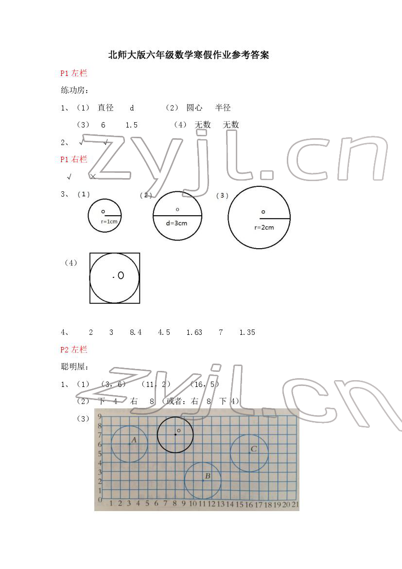 2022年寒假作业六年级数学北师大版安徽少年儿童出版社 第1页