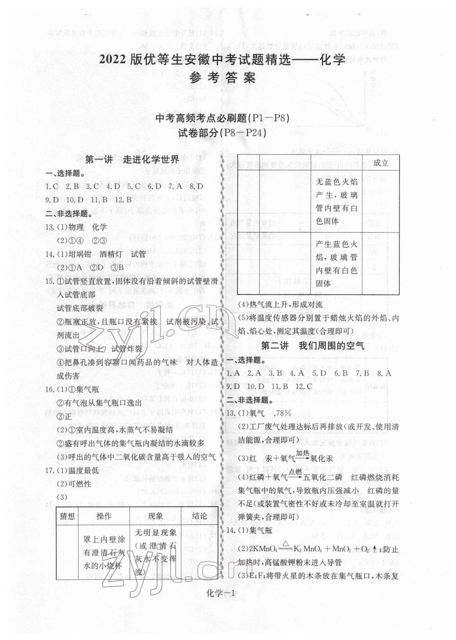 2022年優(yōu)等生中考試題精選化學(xué)安徽專版 第1頁