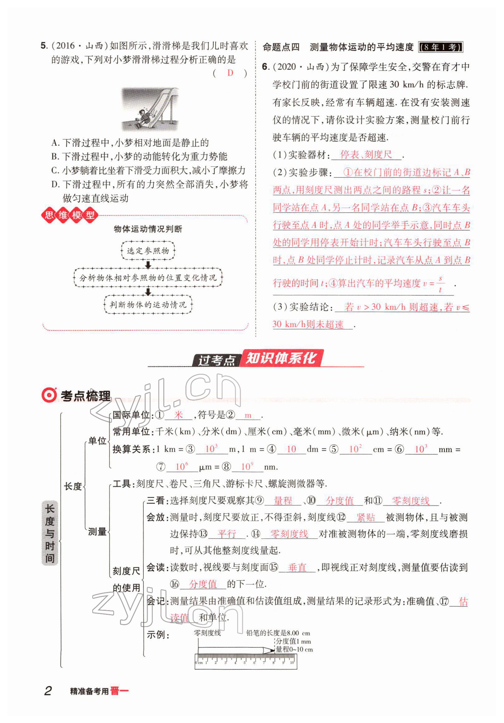 2022年晉一中考精準(zhǔn)提分物理山西專版 參考答案第2頁